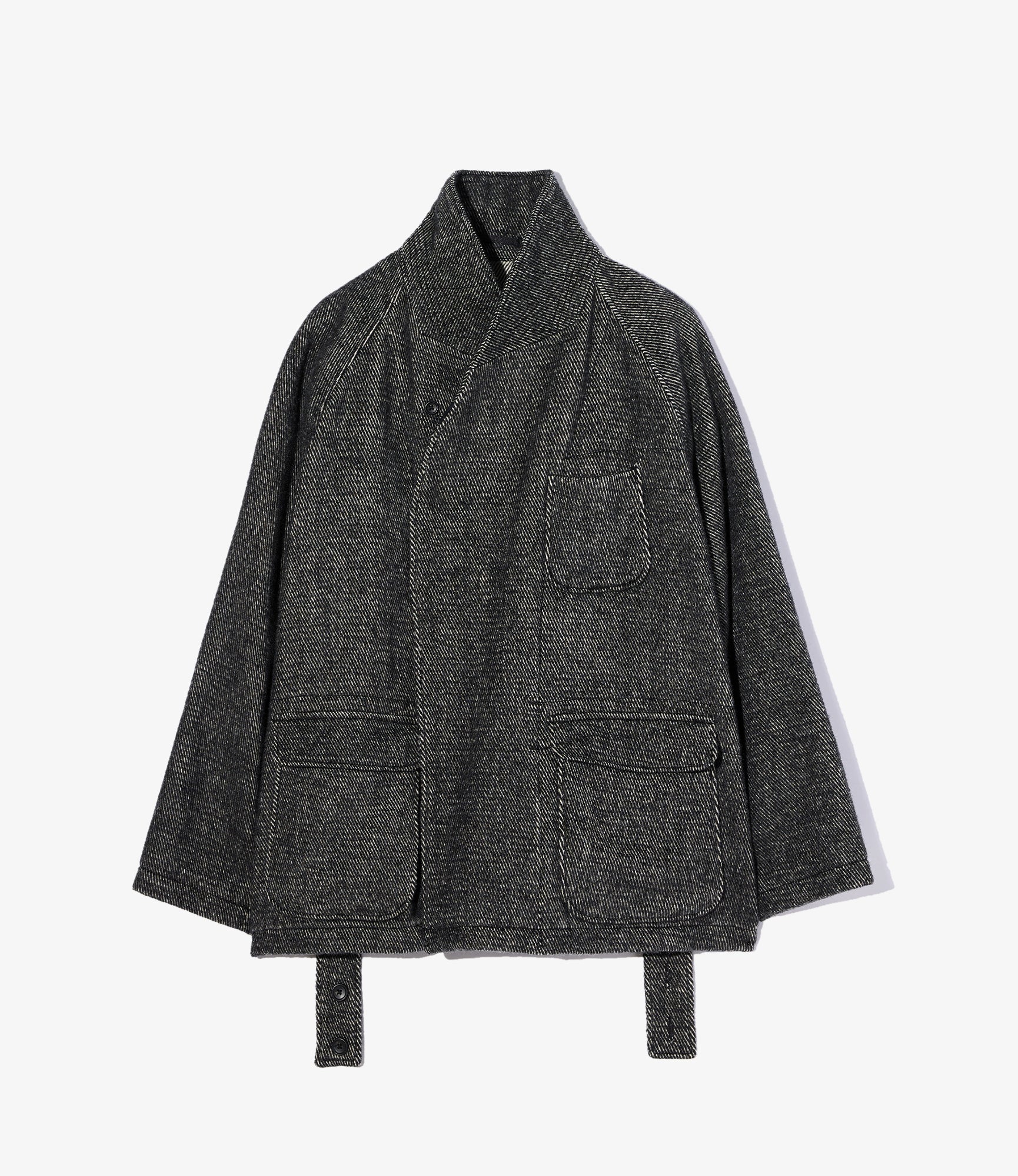 Smoking Jacket - Black Wool Shaggy Twill
