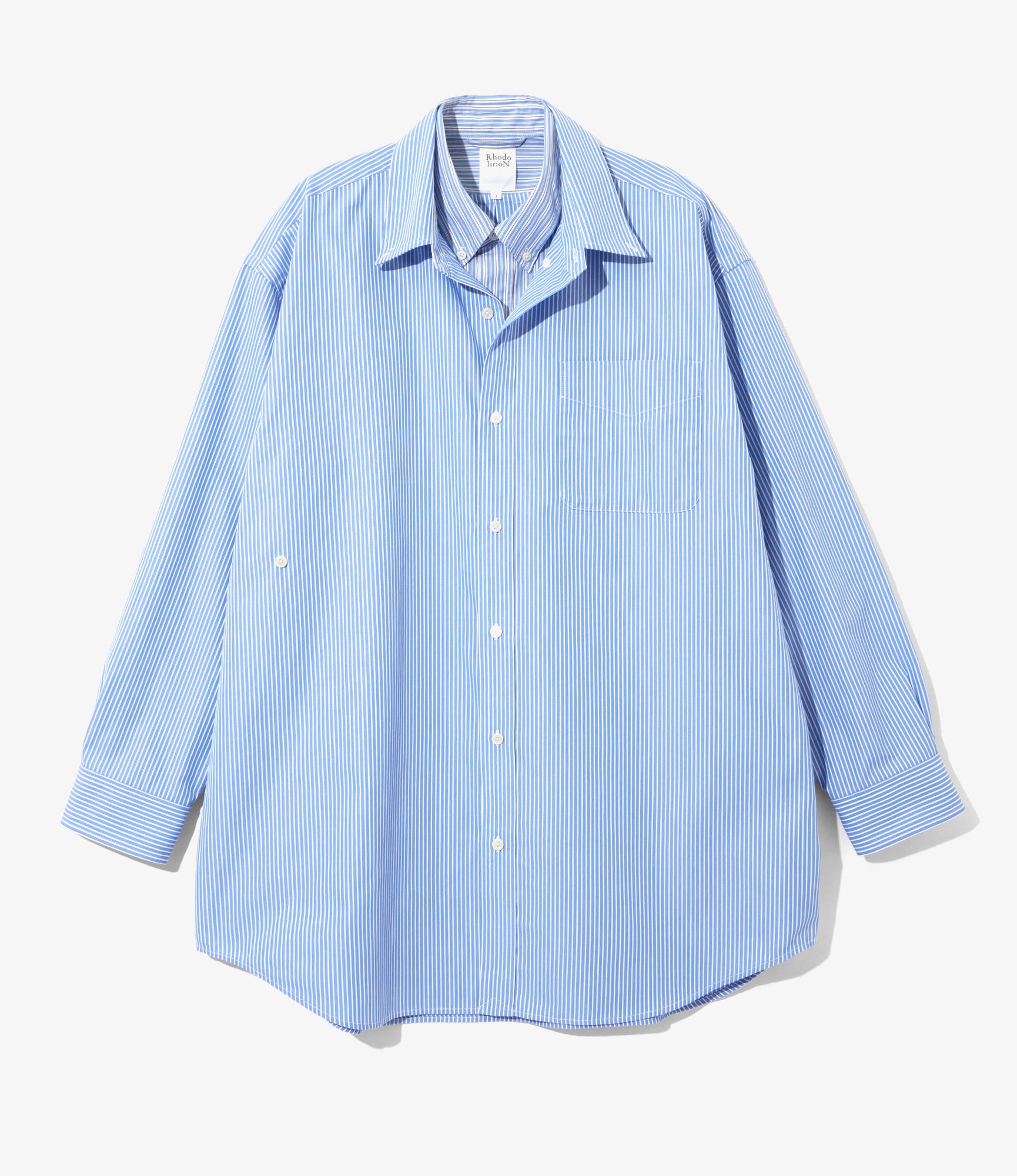 Women's Double Layer Button-down Shirt Dress - Sax - Stripe