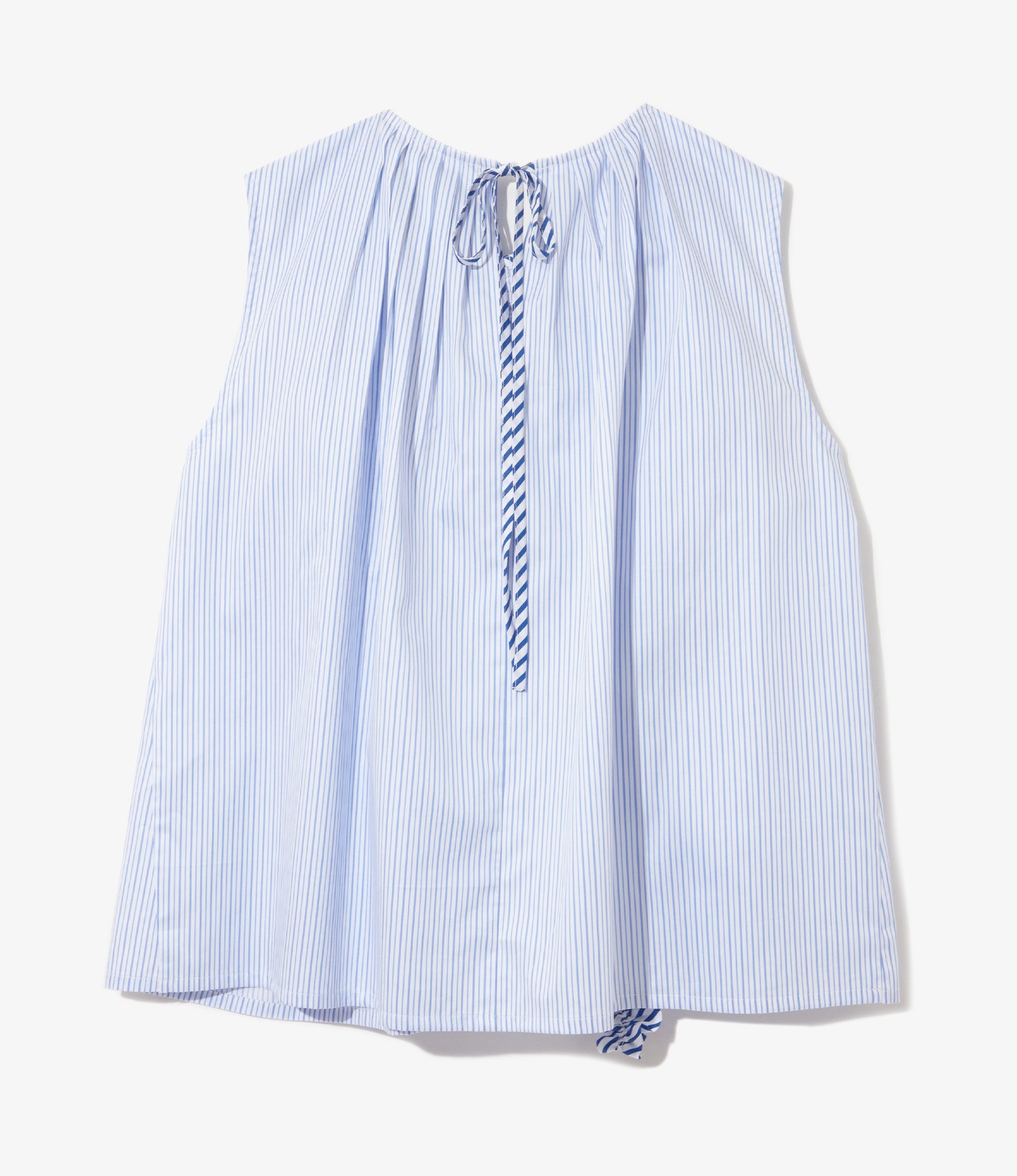 Women's Sleeveless Frill Shirt - White - Stripe