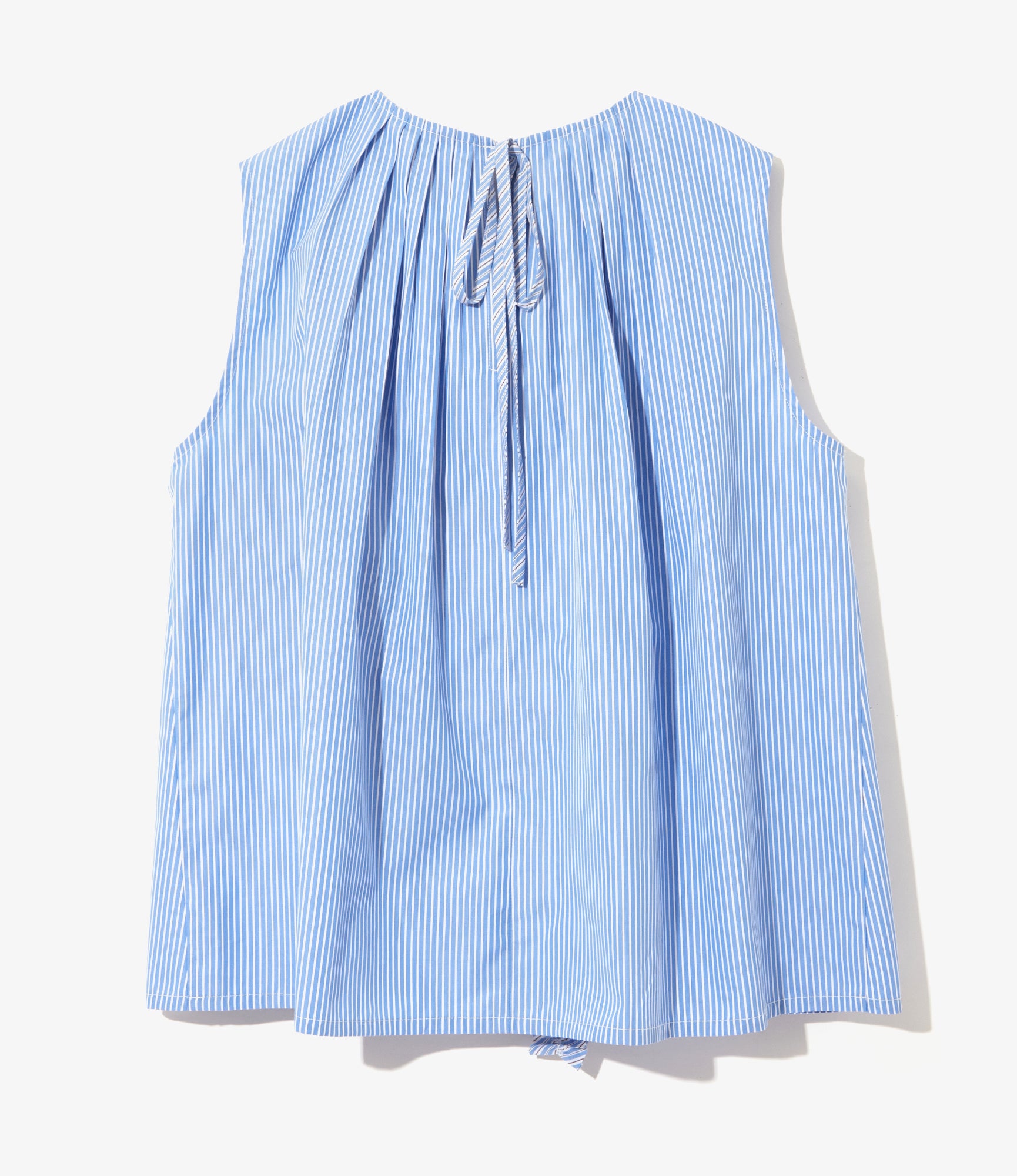 Women's Sleeveless Frill Shirt - Sax - Stripe