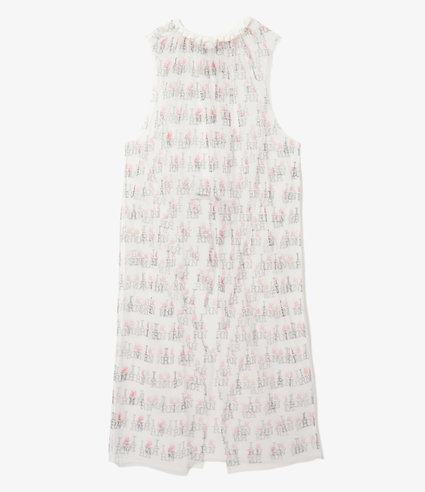 Women's Crew Neck Sleeveless Dress - Off White - Original Printed Tulle