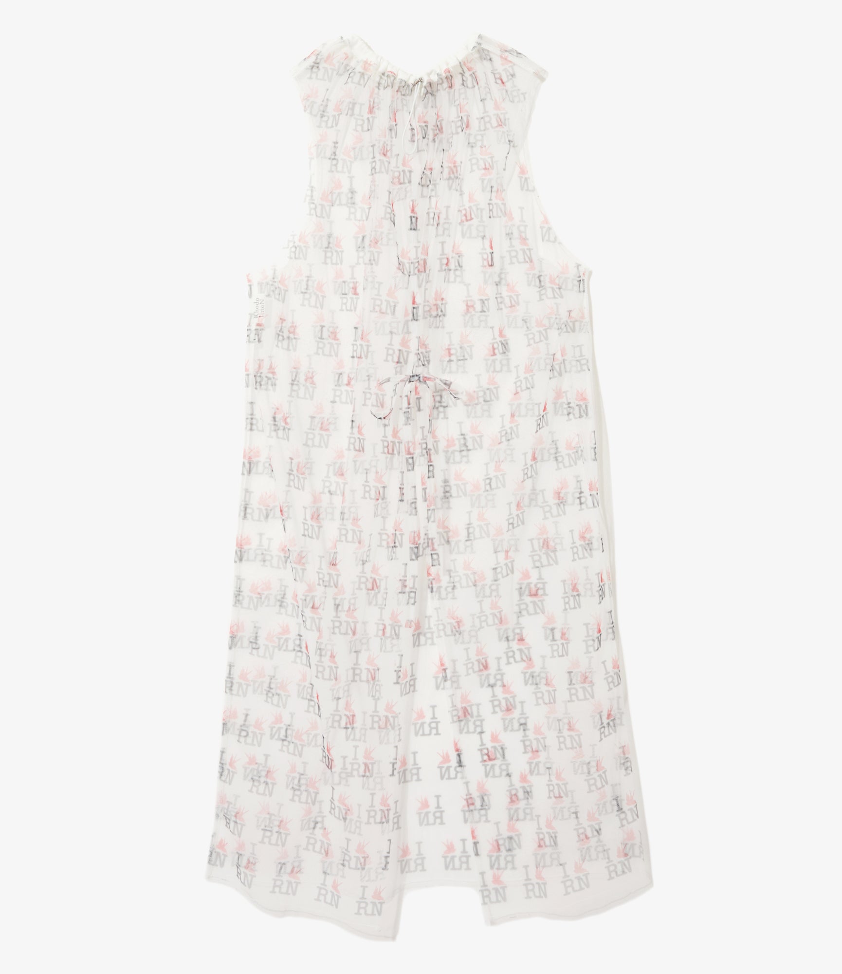 Women's Crew Neck Sleeveless Dress - Off White - Original Printed Tulle