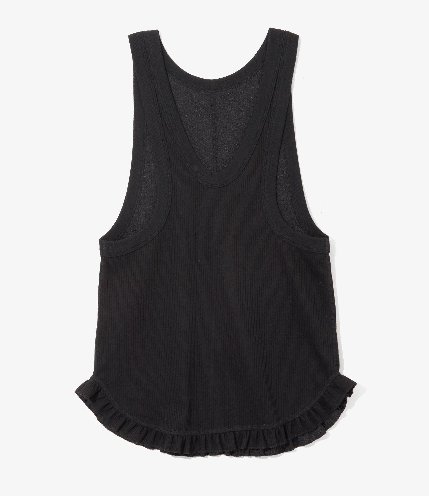 Women's Ribbed Frill Tank Top - Black