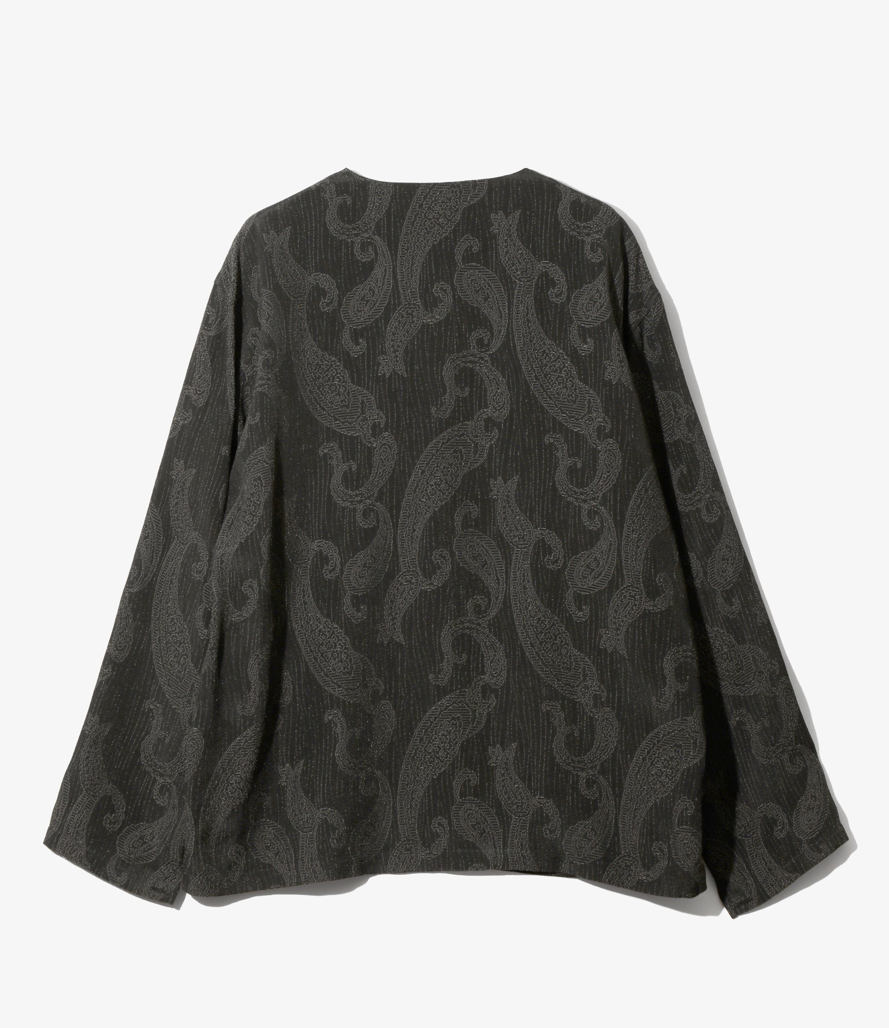 V Neck Shirt - Black - Rayon Paisley Jacquard