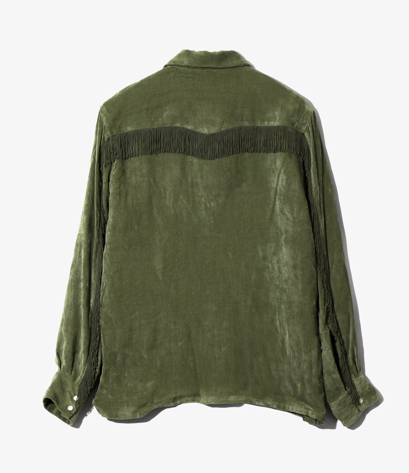 Fringe Open Collar Shirt - Green - Rayon Corduroy