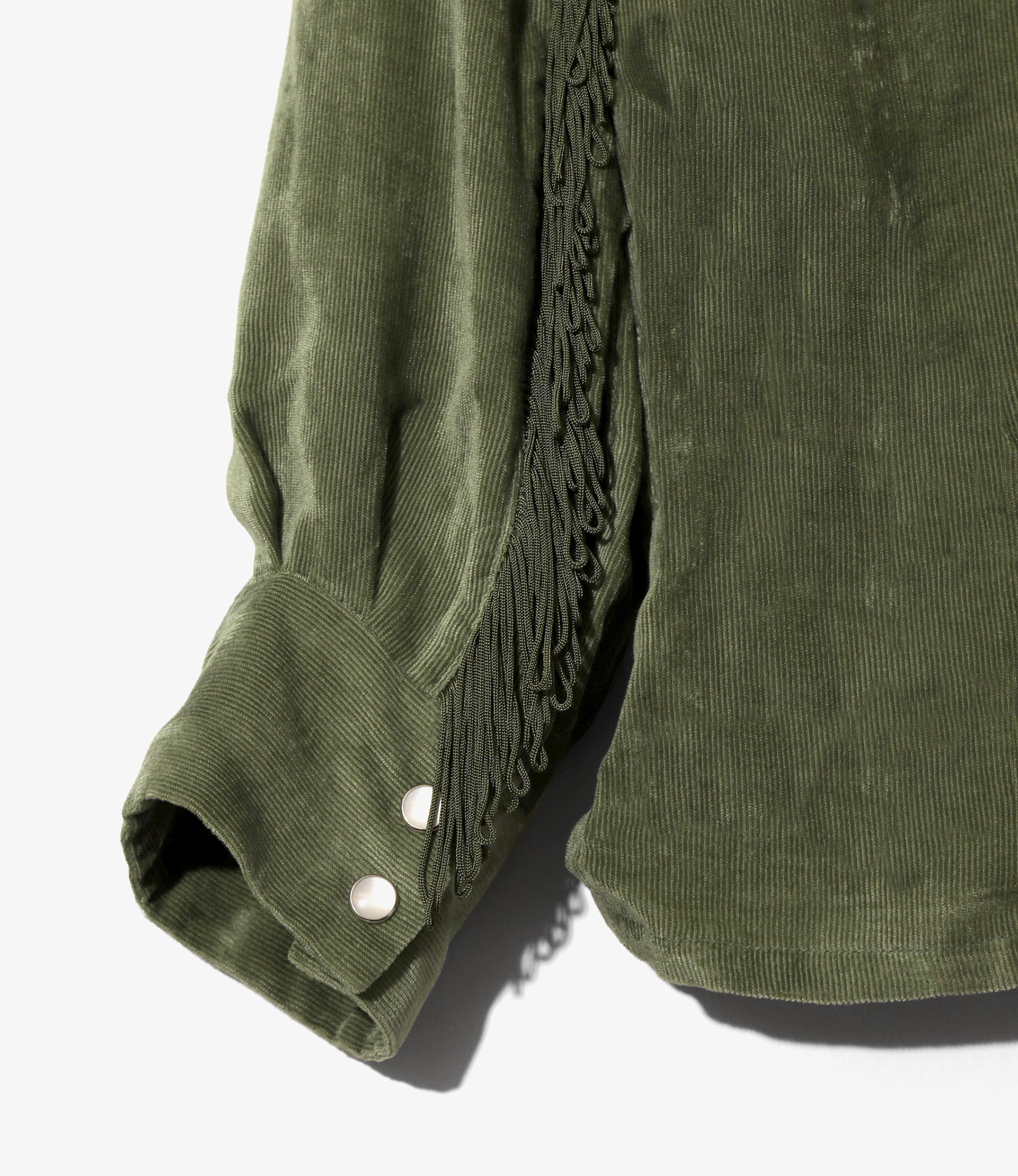Fringe Open Collar Shirt - Green - Rayon Corduroy