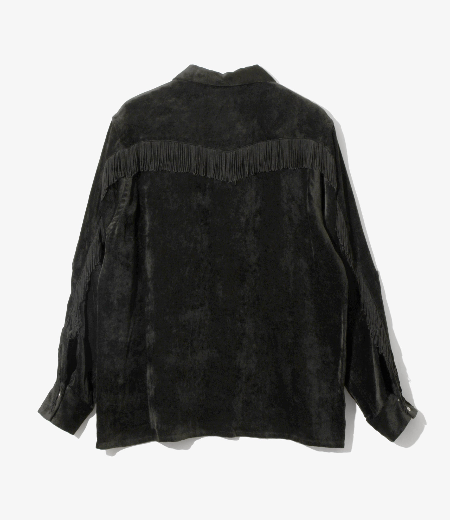 Fringe Open Collar Shirt - Black - Rayon Corduroy
