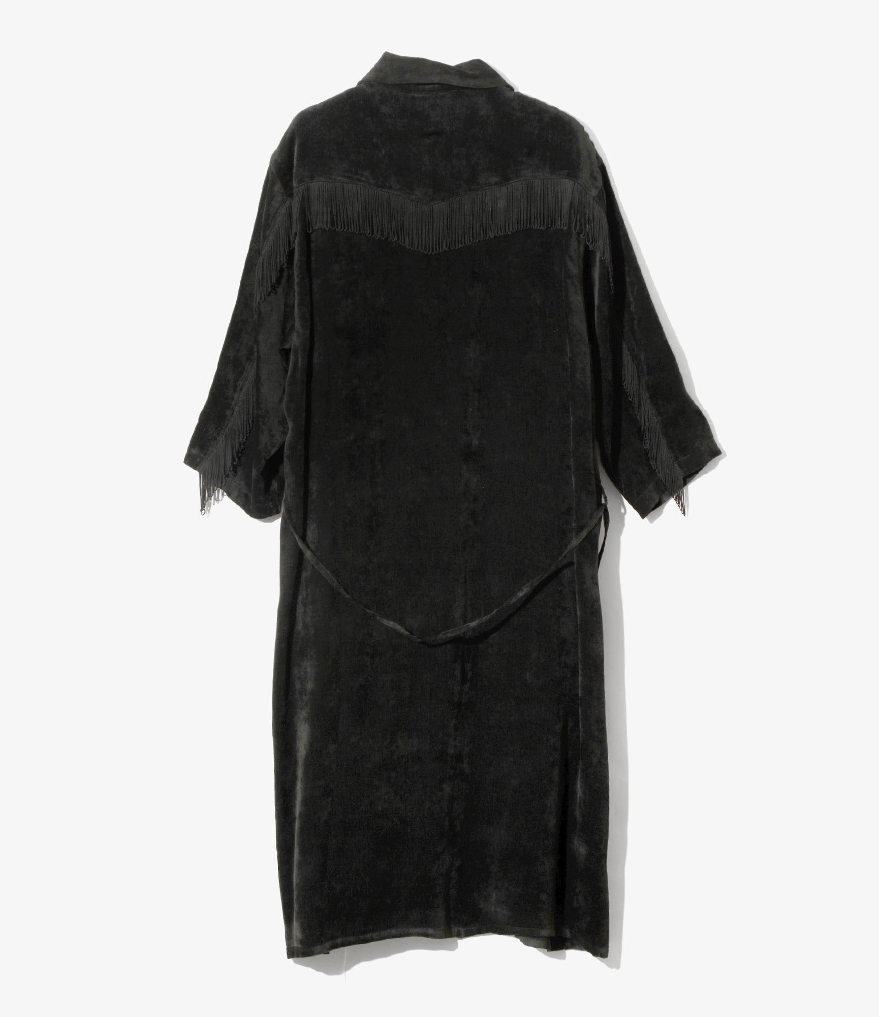 Women's Fringe Open Collar Shirt Dress - Black - Rayon Corduroy