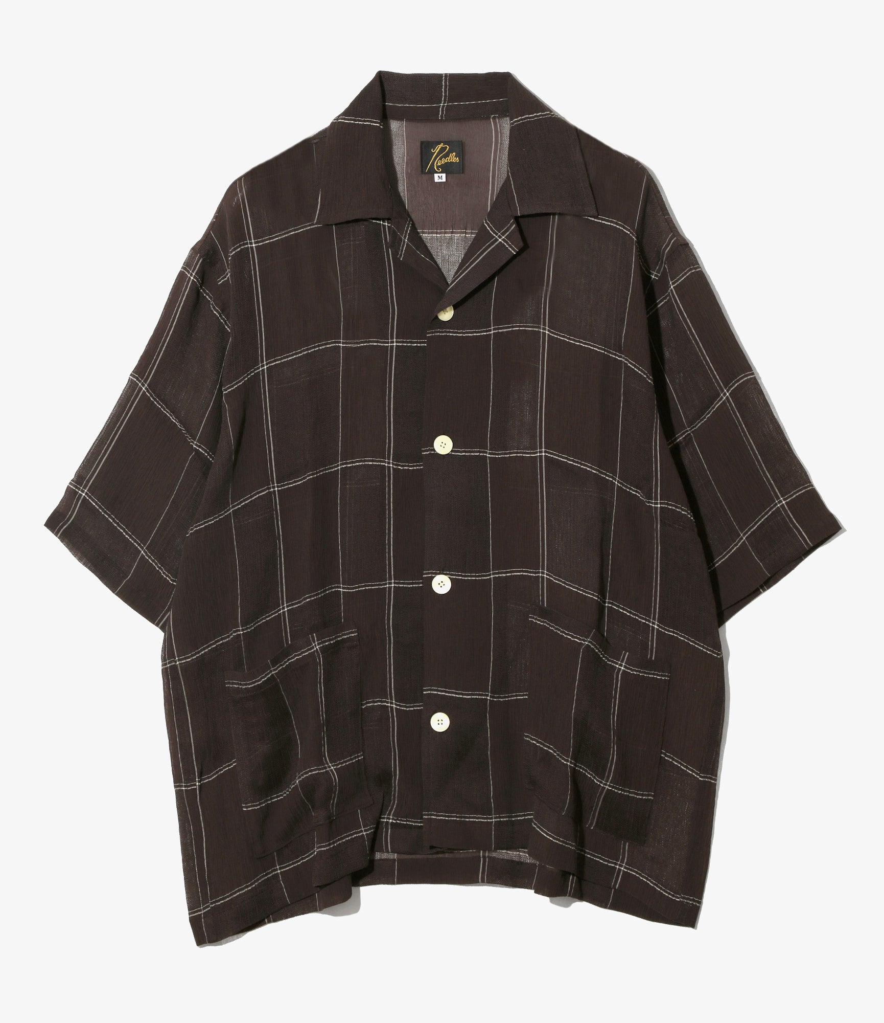 Cabana Shirt - Brown - Cupra Crepe Plaid | Needles SS26 Cabana Shirt - Brown - Cupra Crepe Plaid | Needles SS26