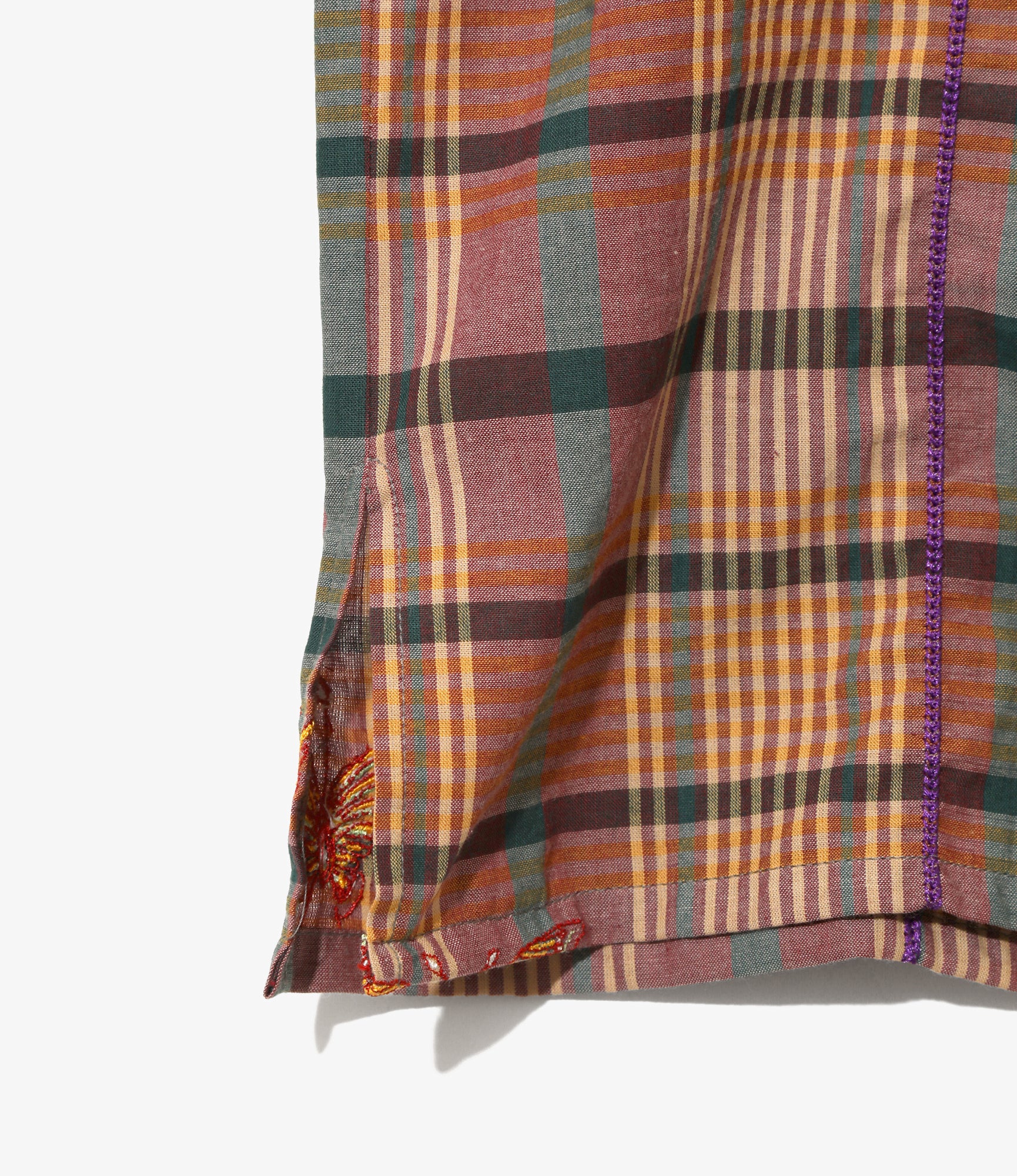 Women's S/S Henry Neck Shirt - Yellow - Embroidered Madras Plaid