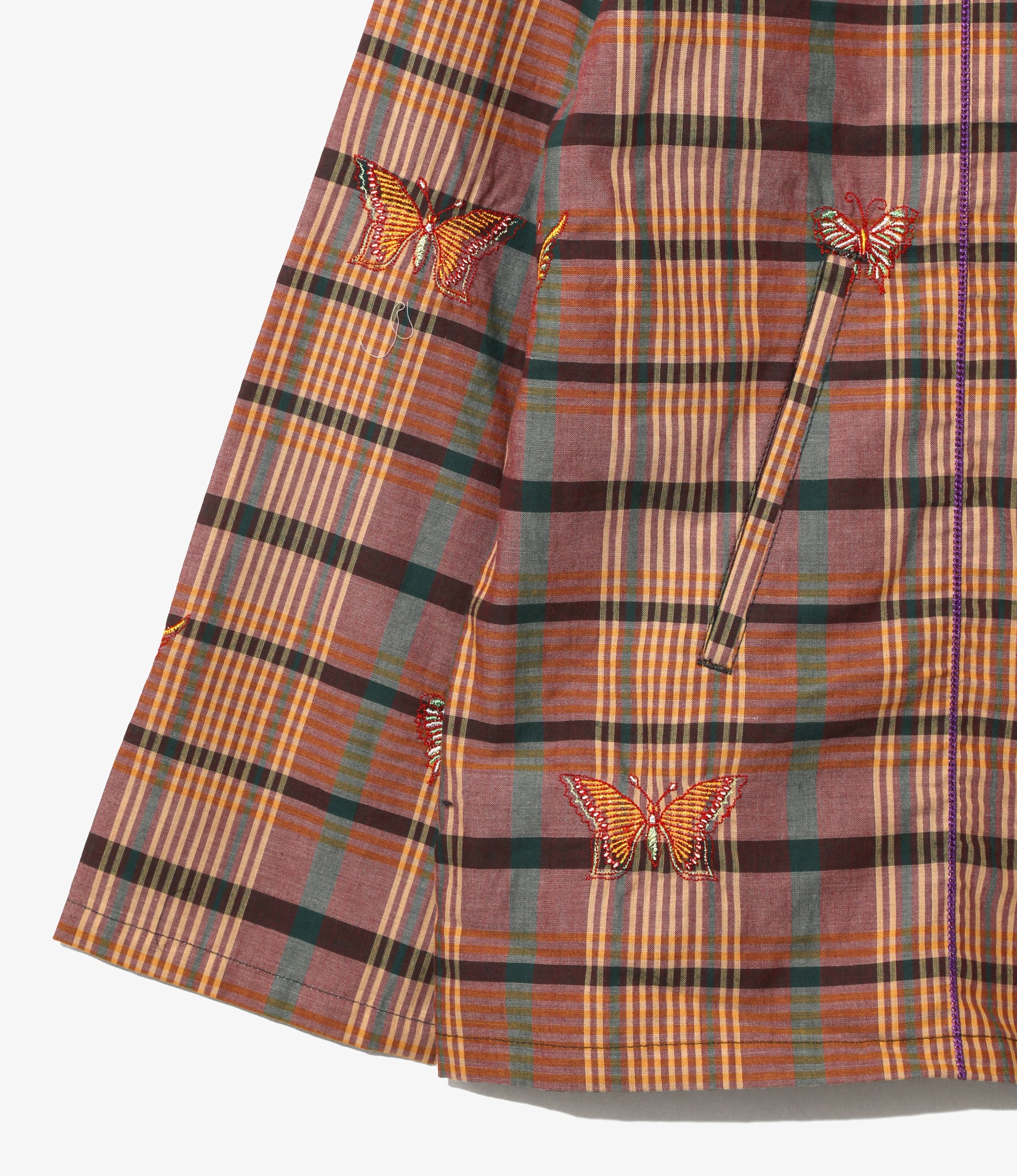 V-Neck Cardigan - Yellow - Embroidered Madras Plaid