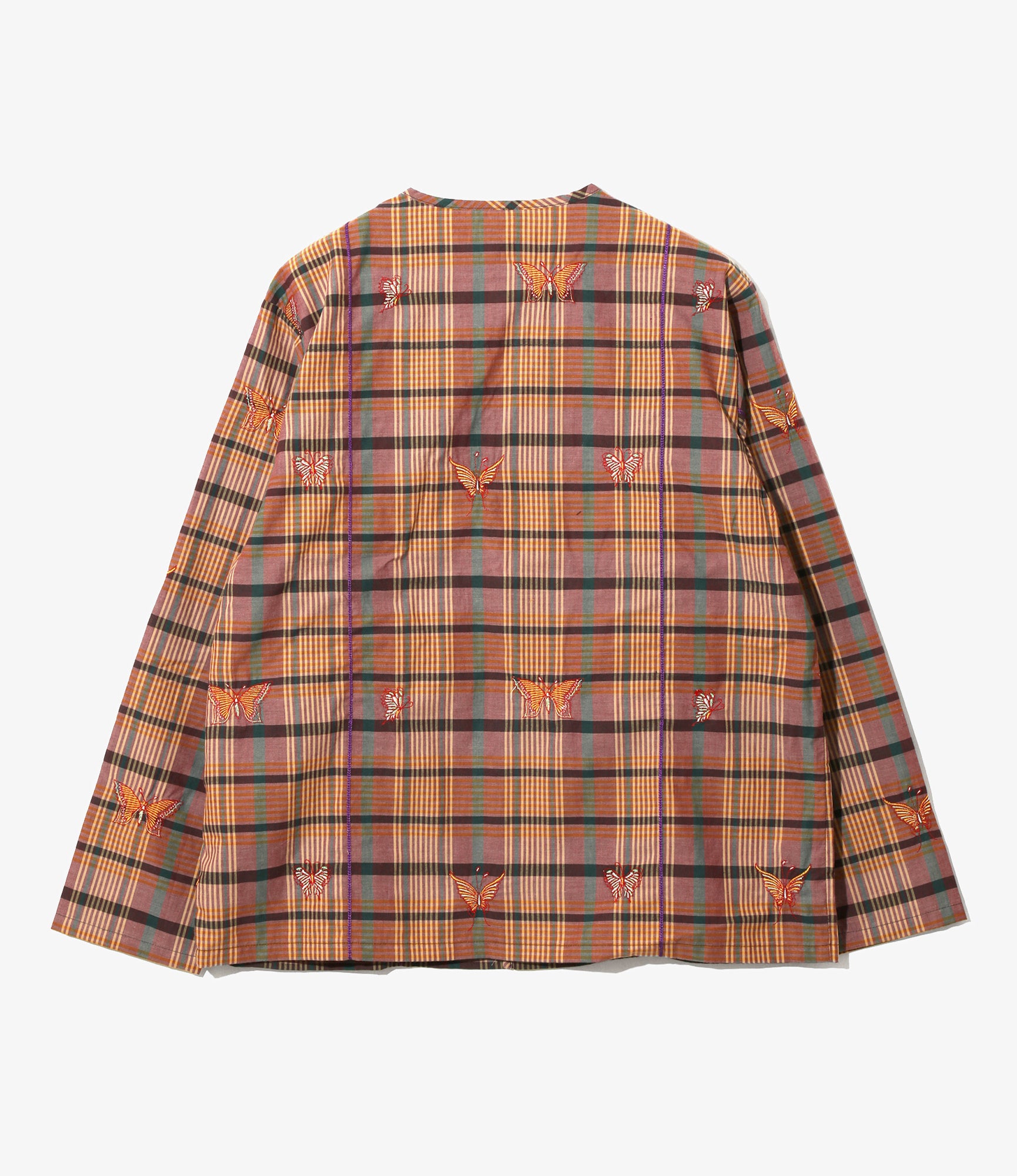 V-Neck Cardigan - Yellow - Embroidered Madras Plaid