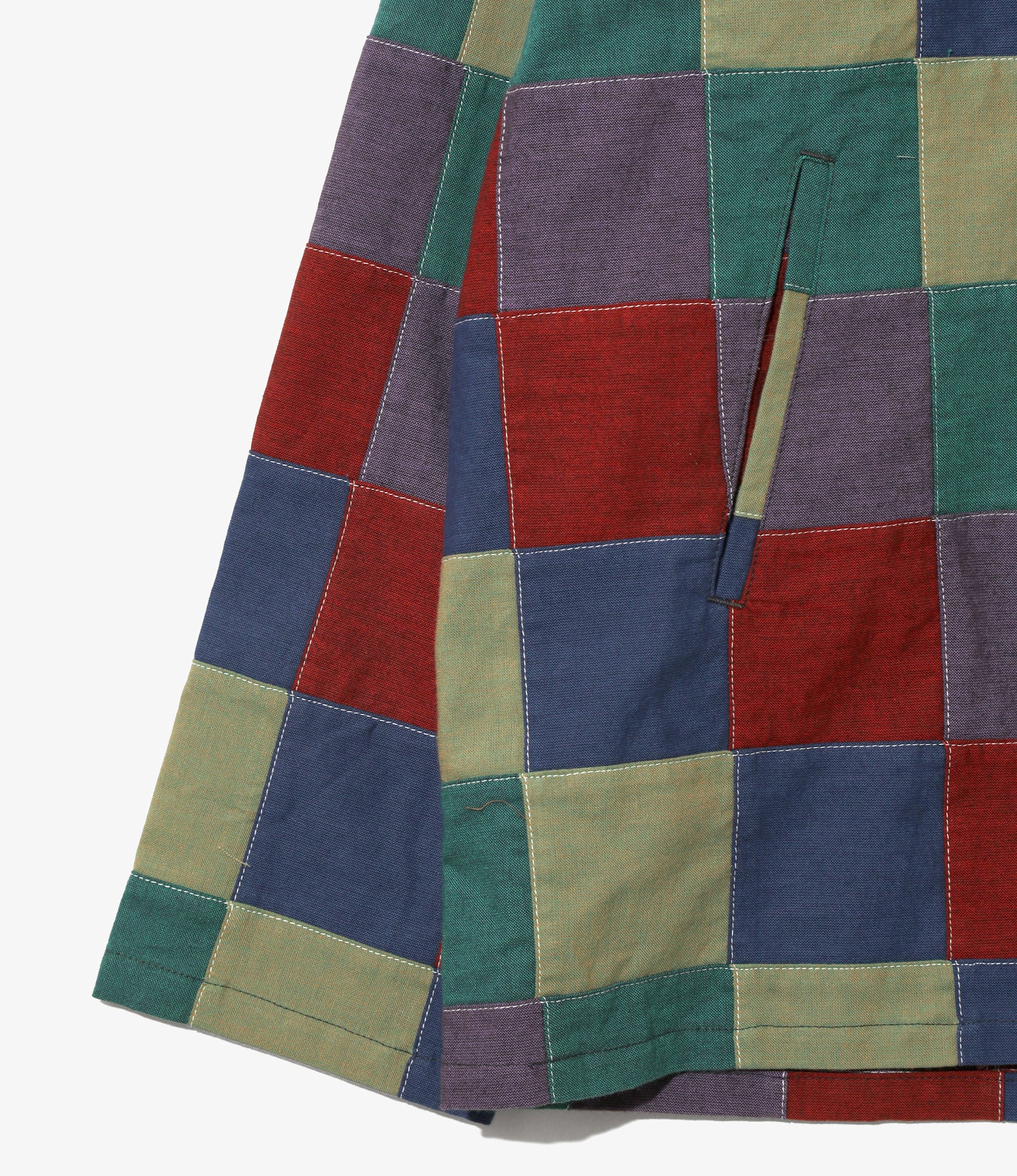V-Neck Cardigan - Navy/Red - Cotton Oxford Patchwork