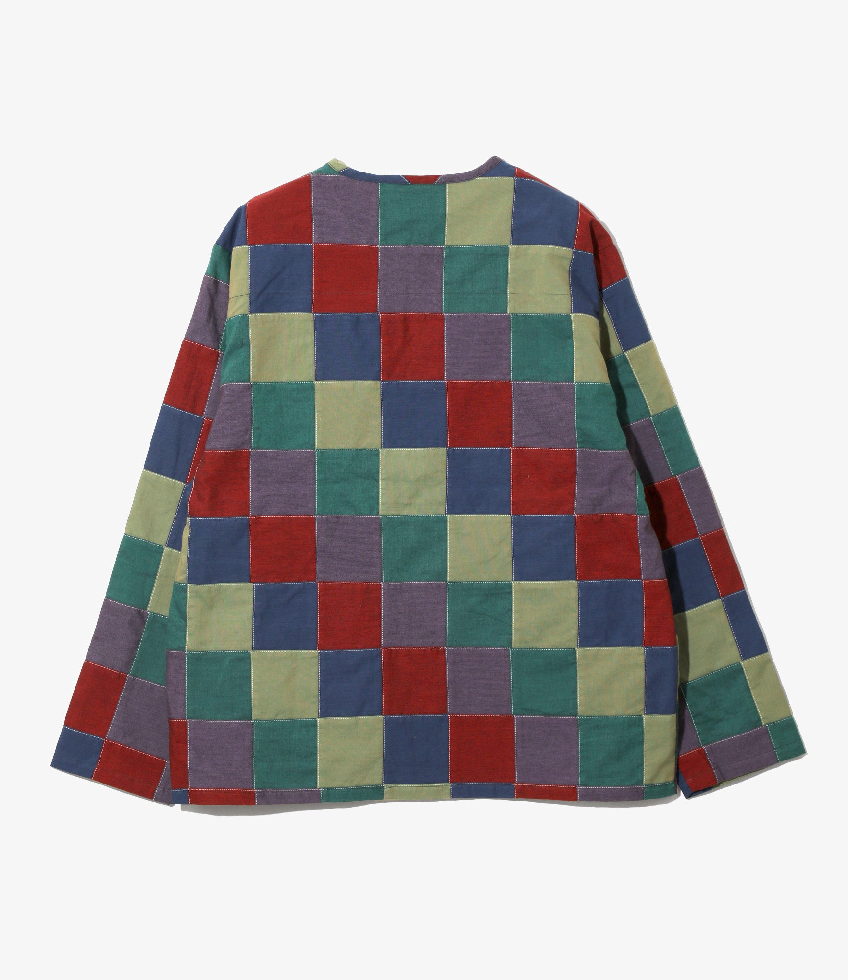 V-Neck Cardigan - Navy/Red - Cotton Oxford Patchwork