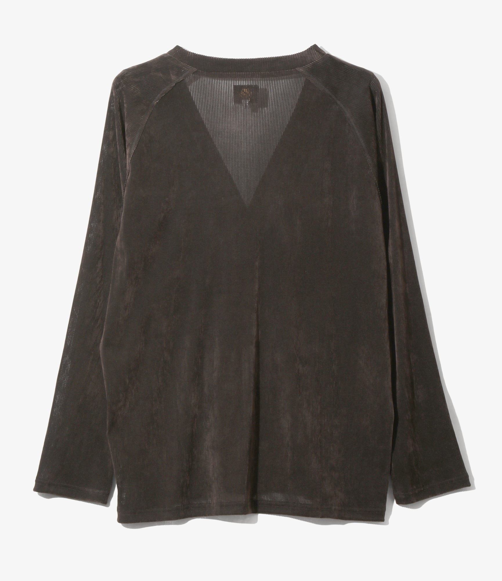 V-Neck Cardigan - Brown - Flocked Stripe Lace