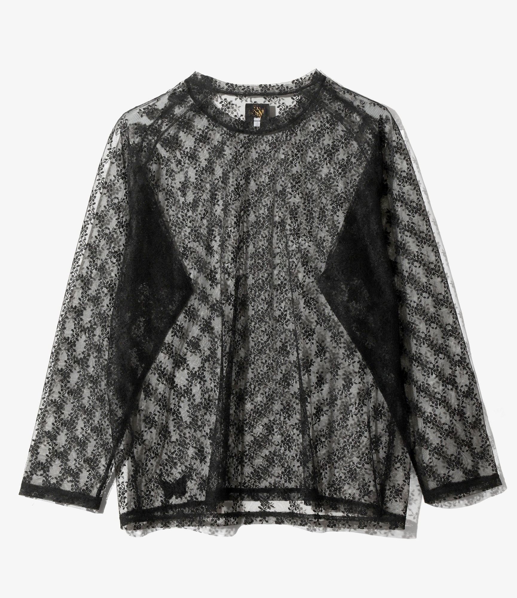L/S U-Neck Tee - Black - Floral Raschel Lace