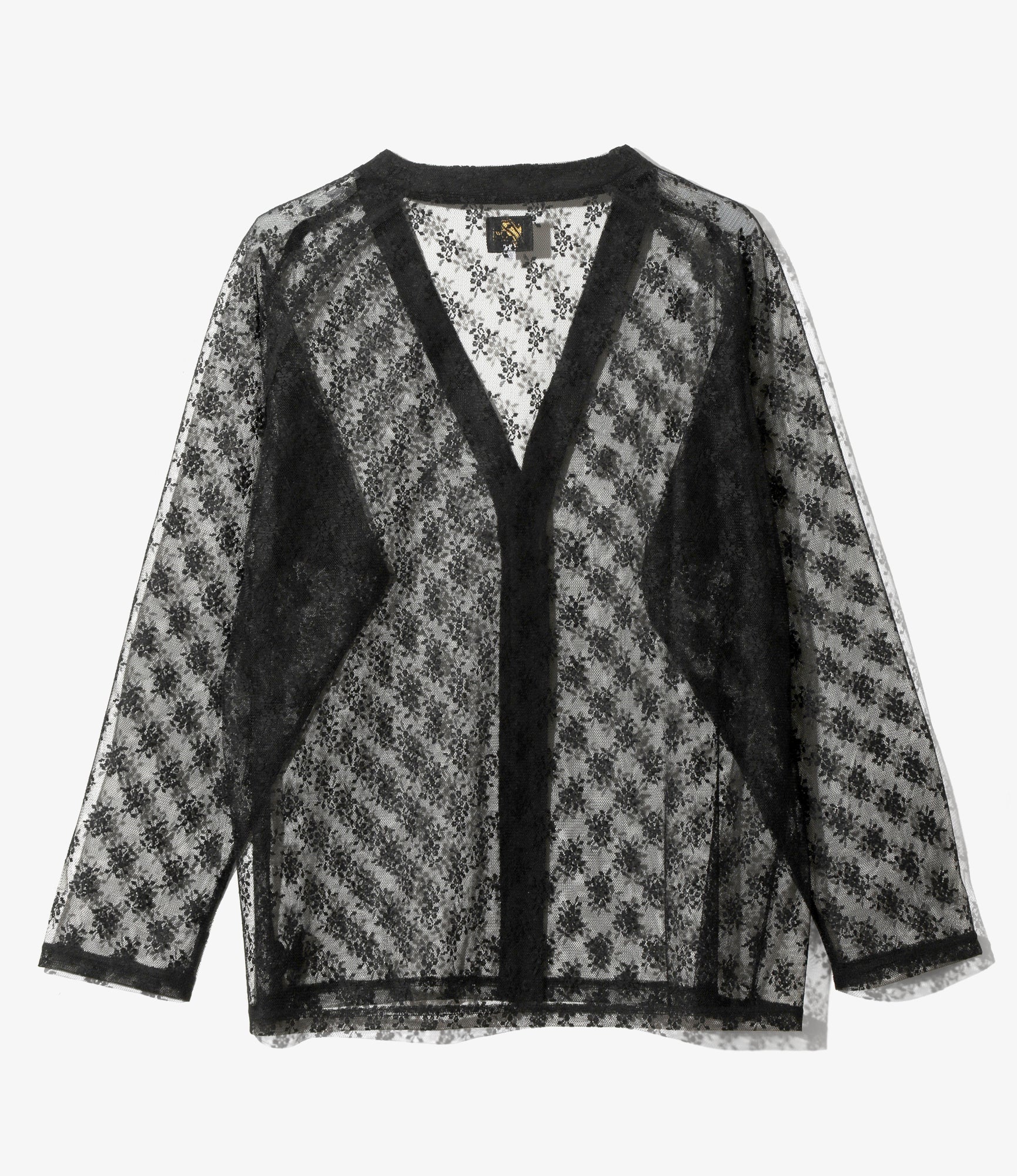 V-Neck Cardigan - Black - Floral Raschel Lace