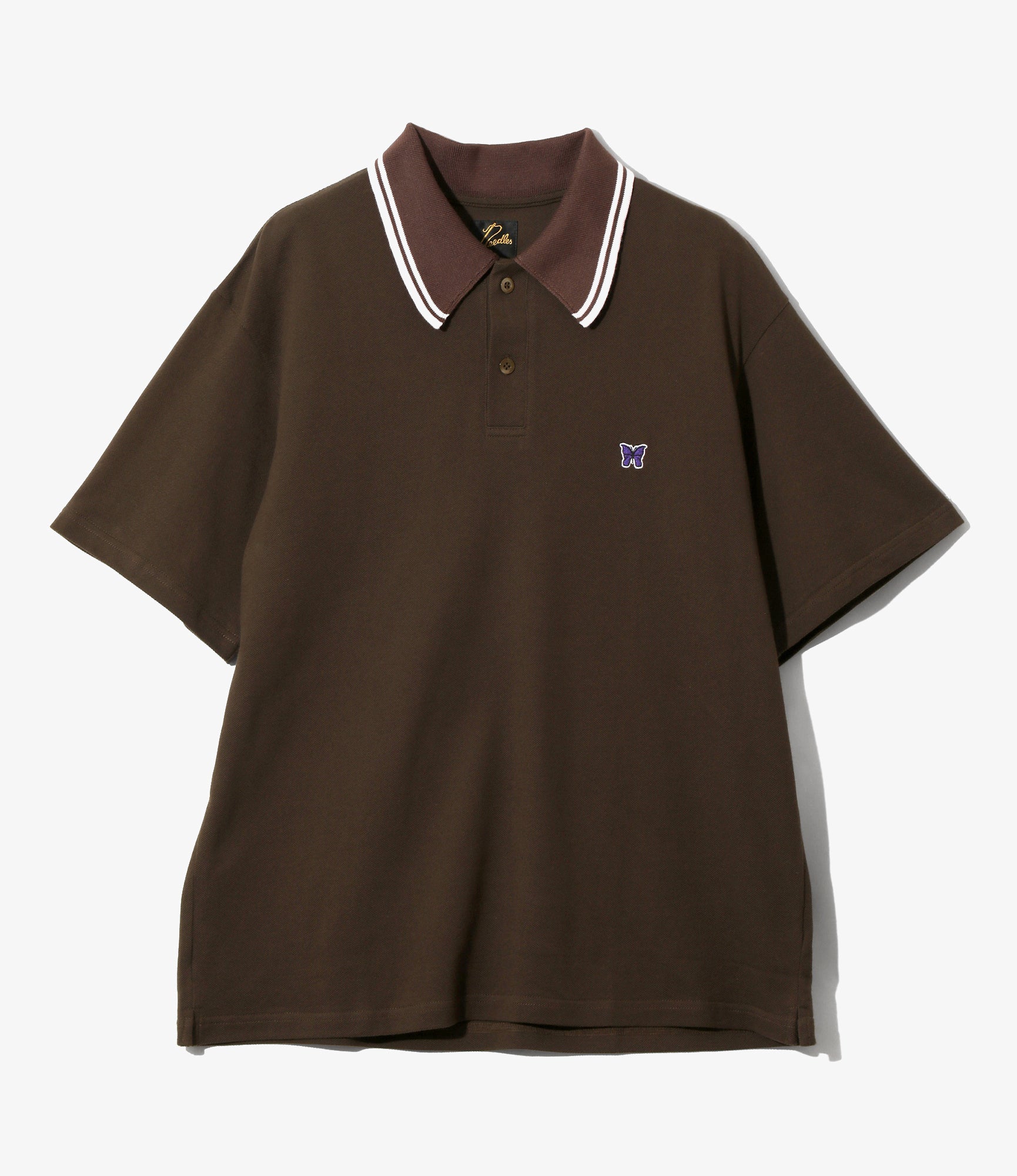 Needles - Regular Collar Polo Shirt - Brown - Cotton Pique