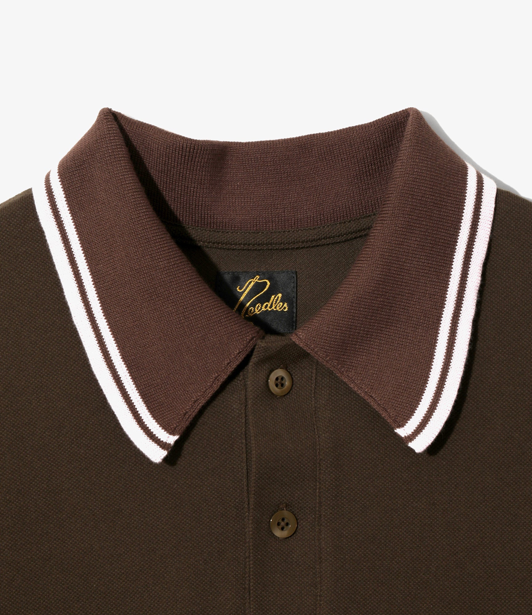 Needles - Regular Collar Polo Shirt - Brown - Cotton Pique