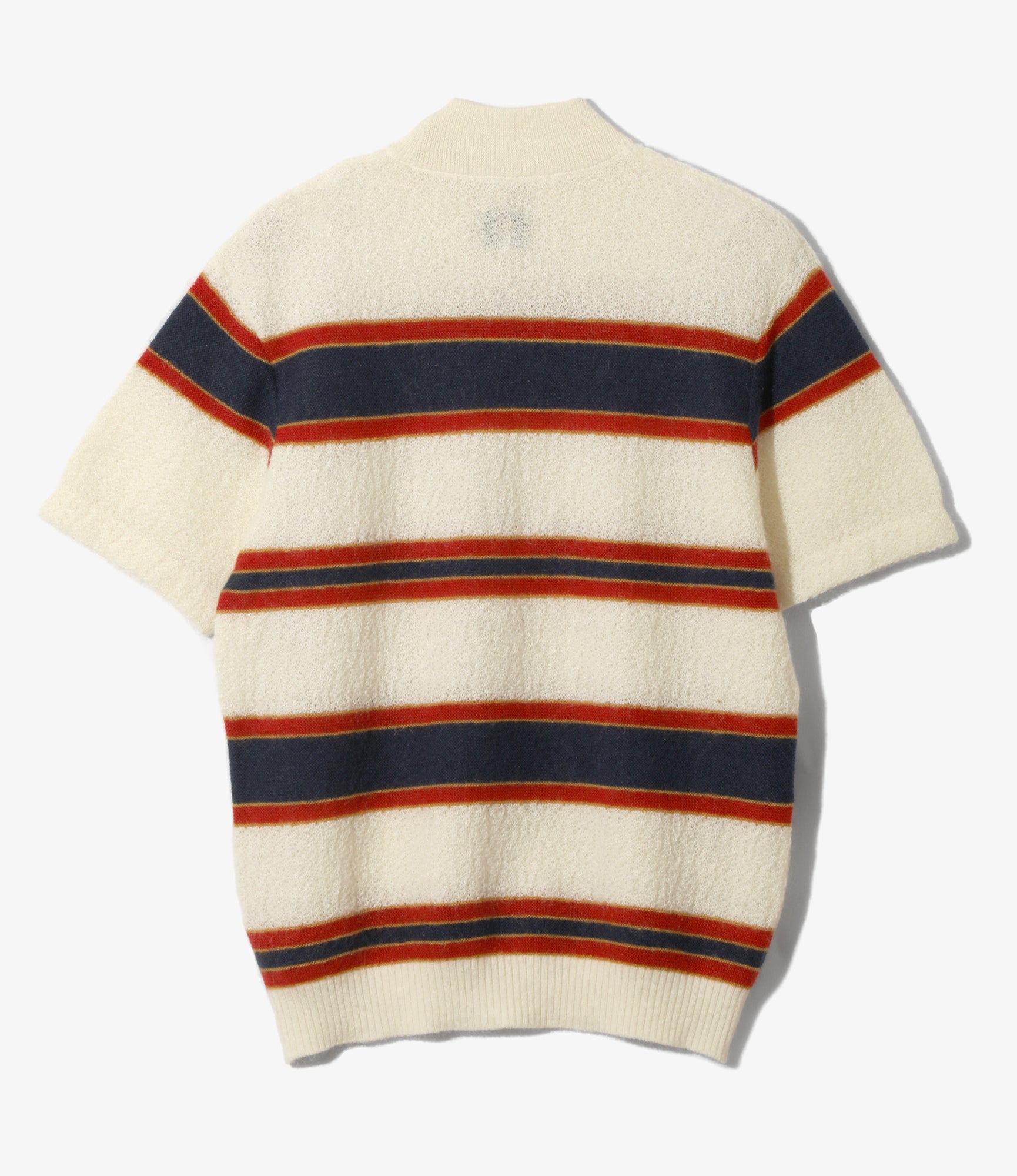 Women's S/S Mock Neck Sweater - Ivory - Crepe Weave Stripe