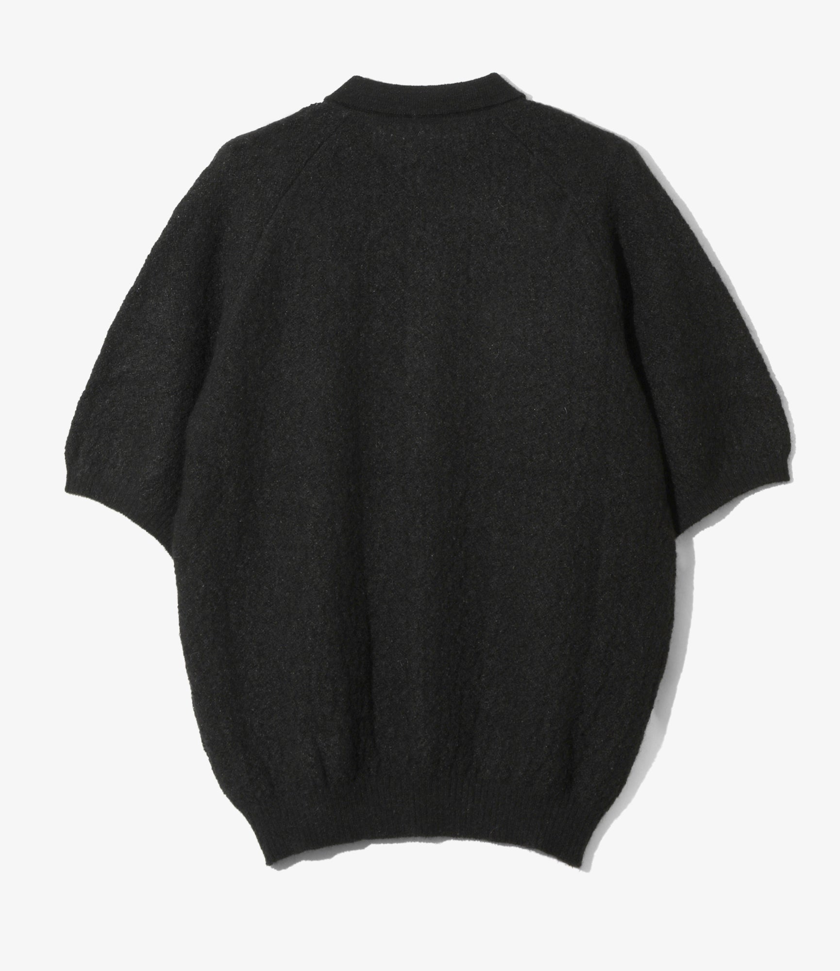 S/S Polo Sweater - Black - Crepe Weave