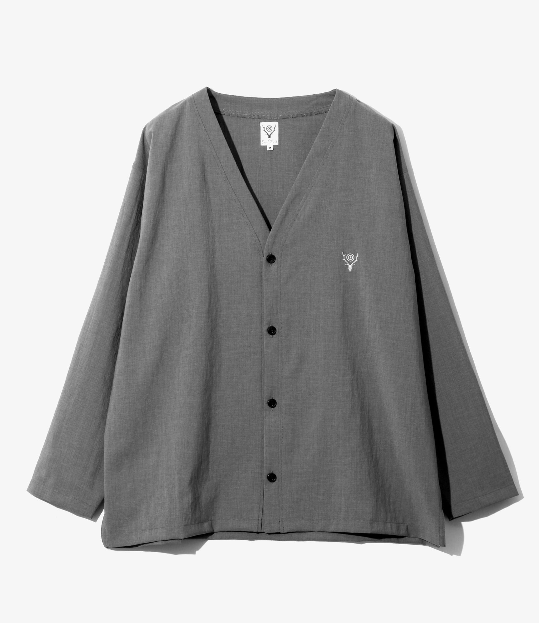 South2 West8 - V-Neck Cardigan - Grey - Poly Oxford | Nepenthes