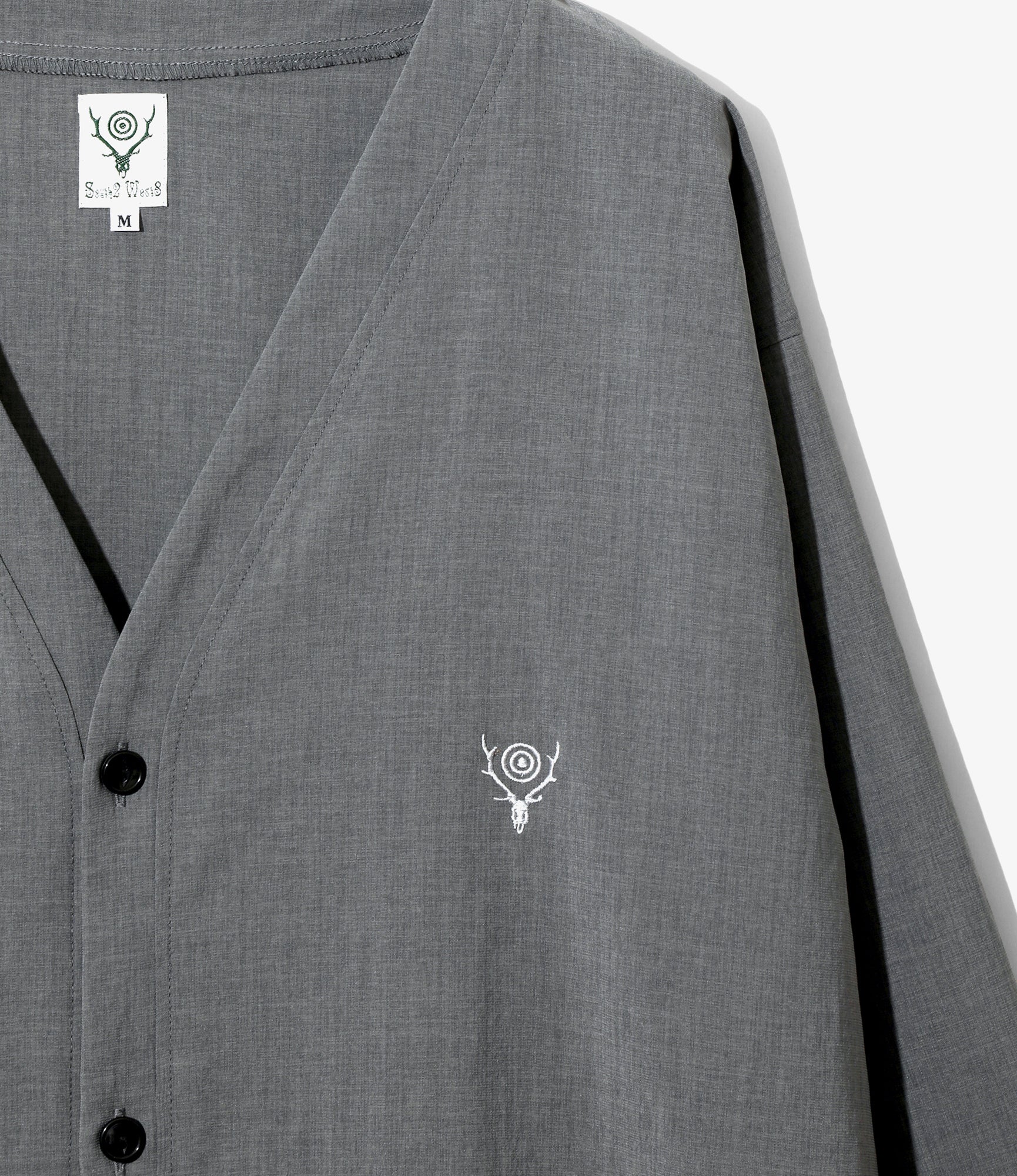 South2 West8 - V-Neck Cardigan - Grey - Poly Oxford | Nepenthes