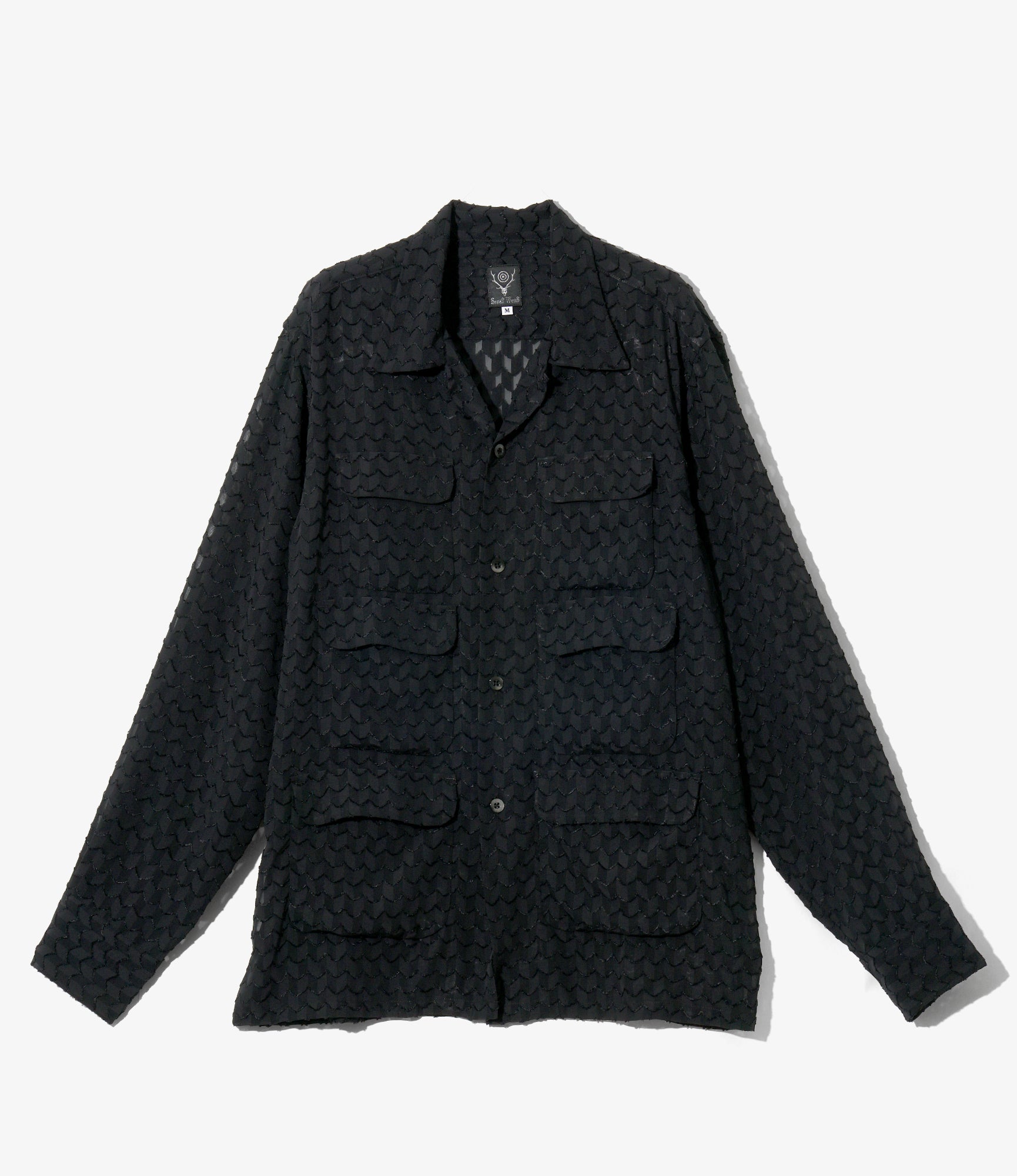 Women's 6 Pocket Shirt - Black - Poly Chiffon Cut Jq