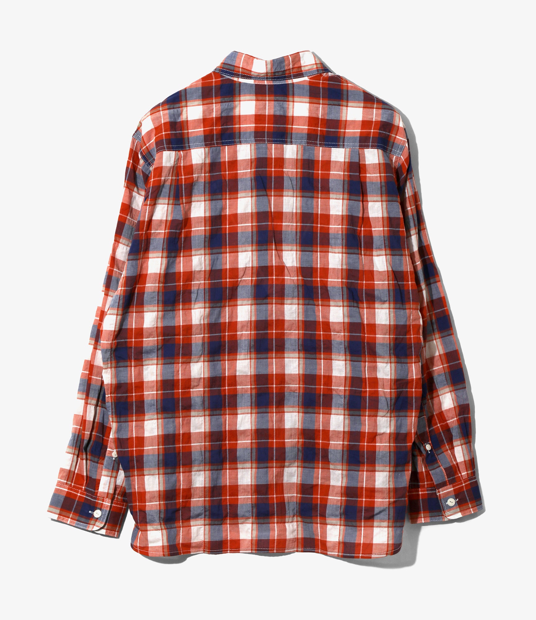 Work Shirt - Orange - Cotton Lawn Shirring / Plaid