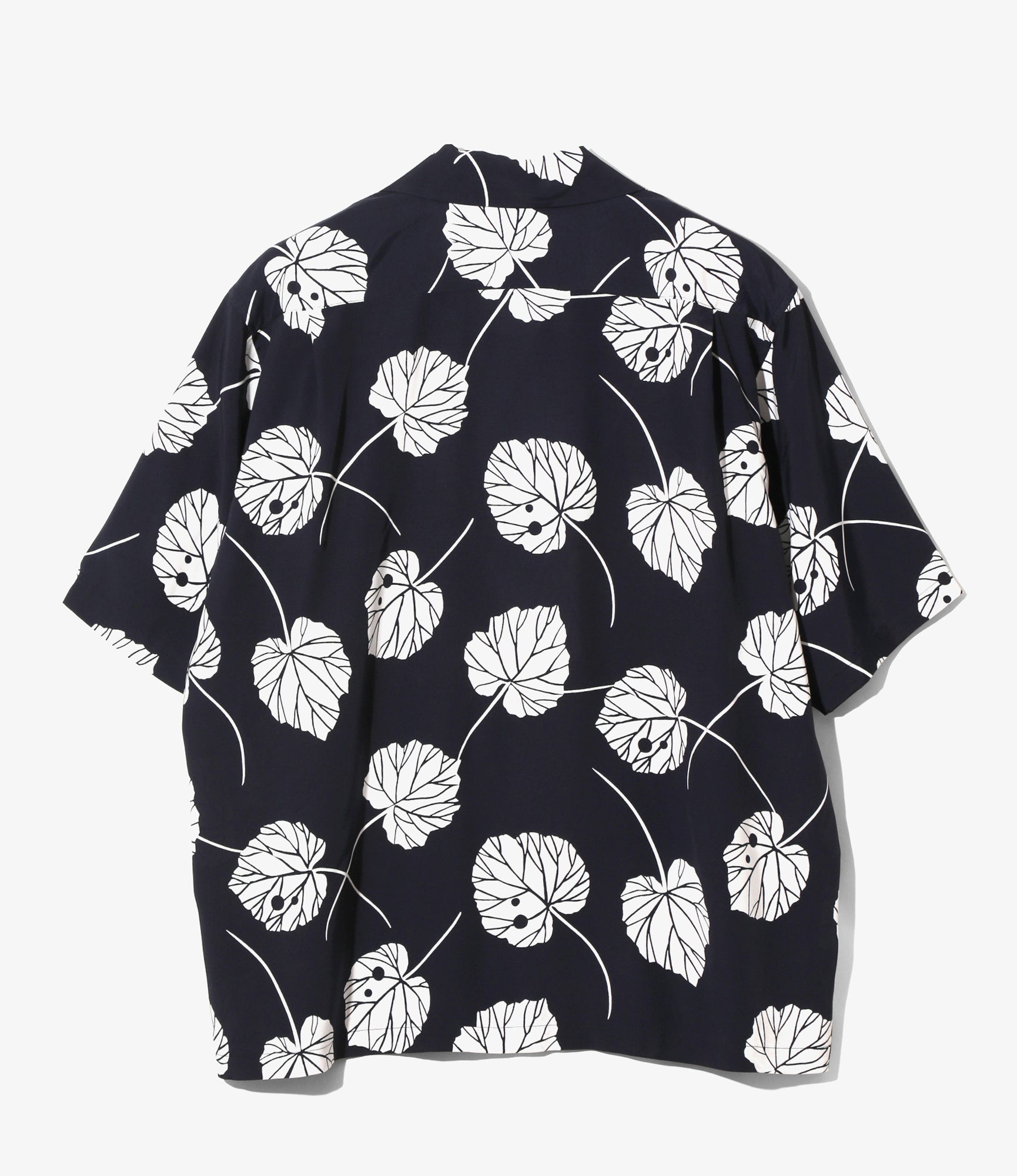 S/S Open Collar Shirt - Navy - Leaf