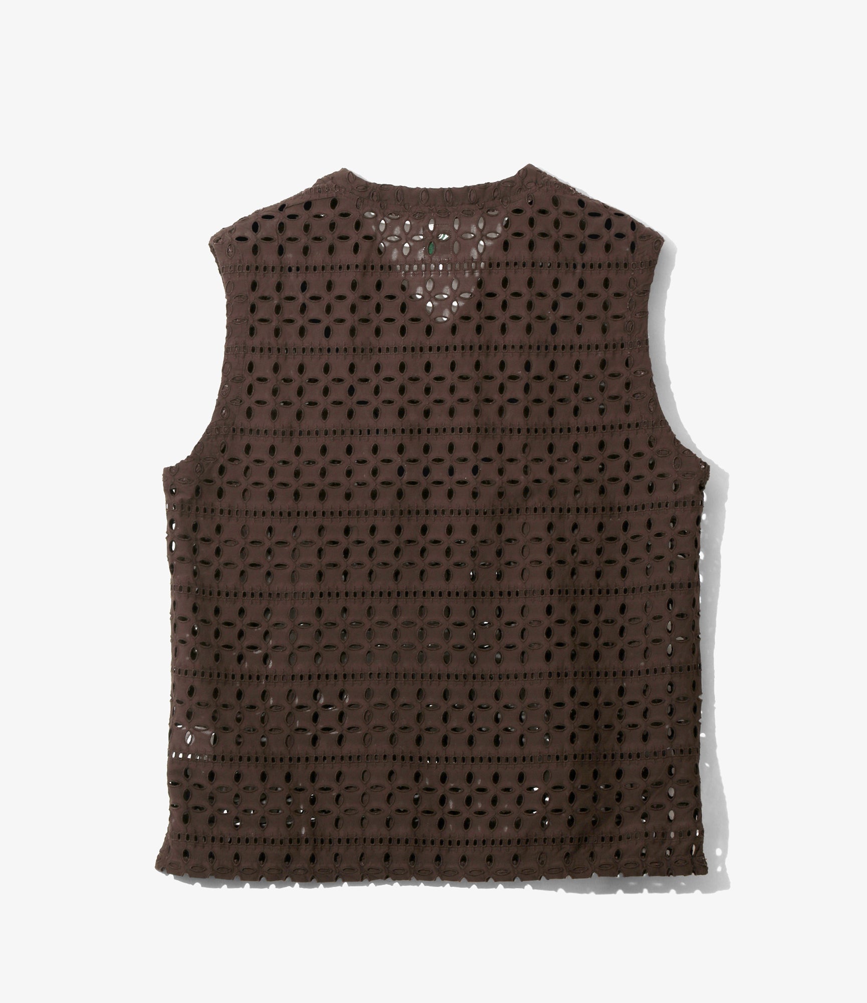 Women's Sleeveless V Neck Shirt - Dk.Brown - Cutwork Embroidery