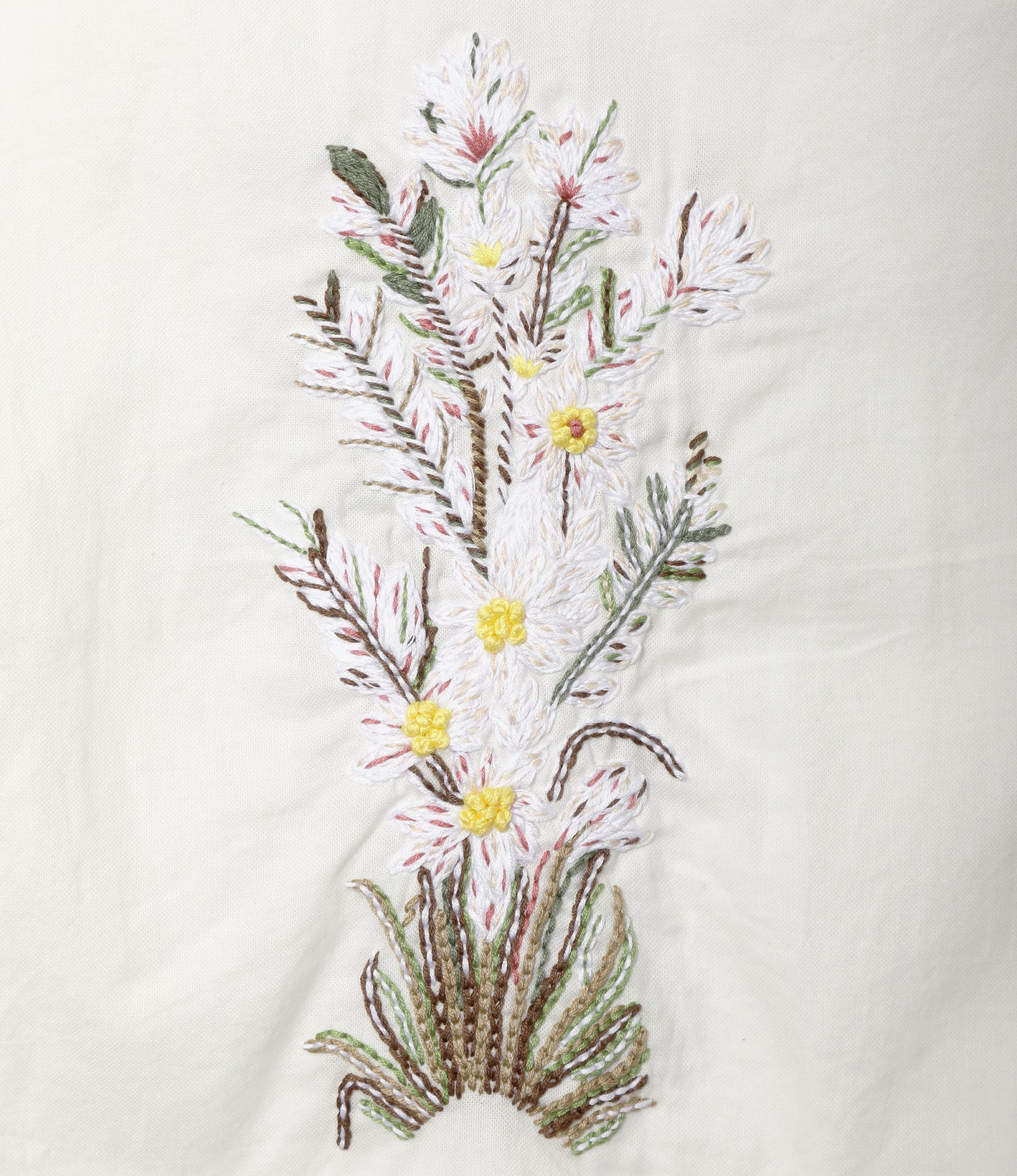 Women's Sleeveless V Neck Shirt - White - Flower Embroidery