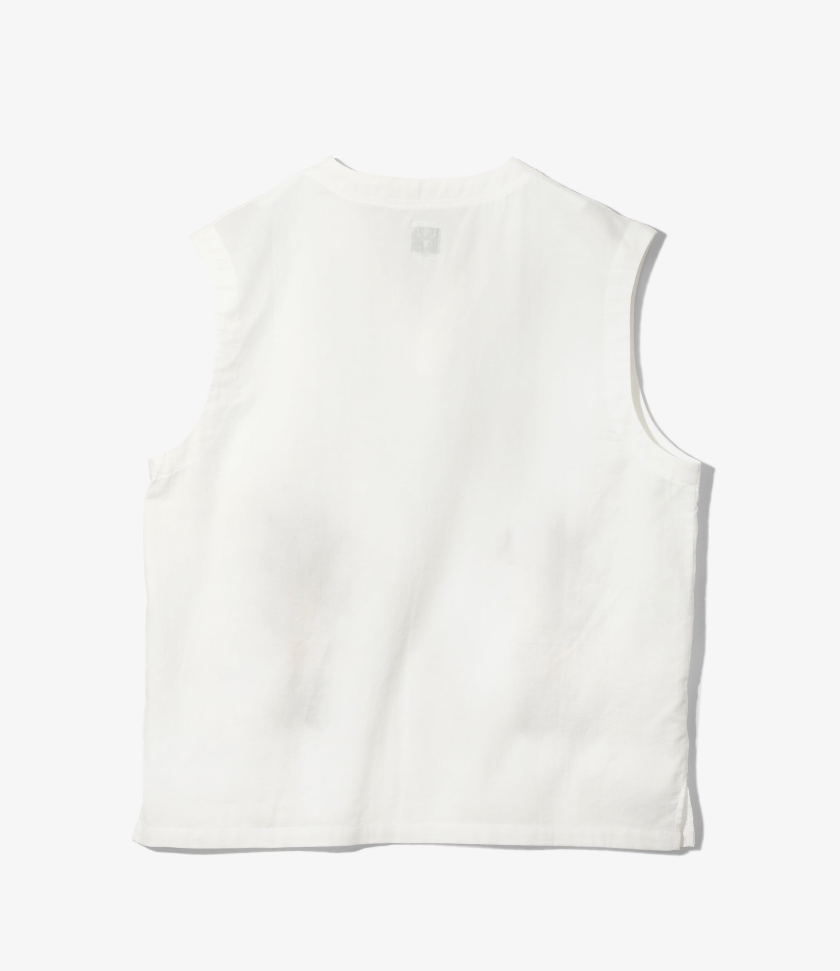 Women's Sleeveless V Neck Shirt - White - Flower Embroidery