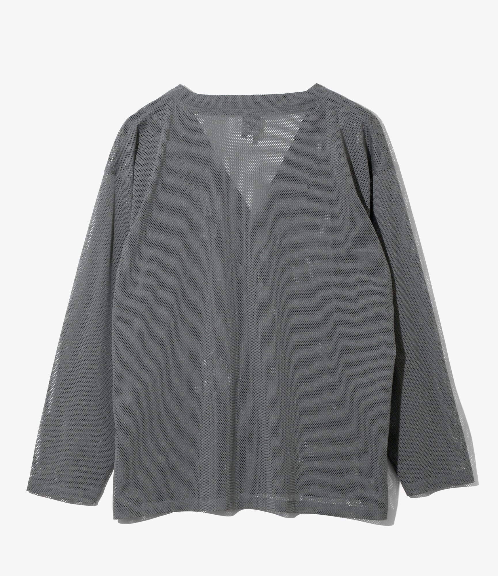 V-Neck Cardigan - Grey - Knit Mesh