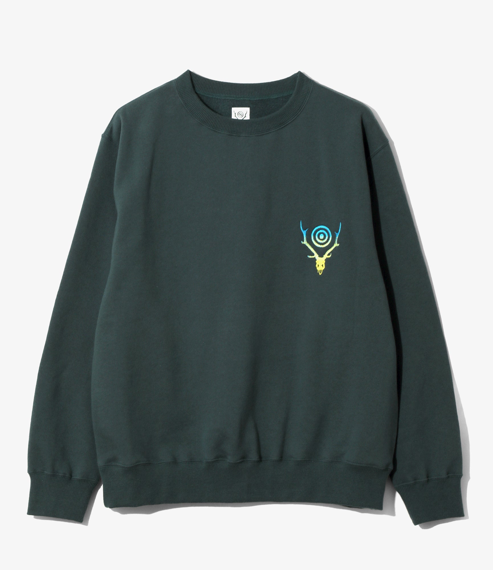 Women's Crew Neck Sweat Shirt - Green - Cotton French Terry