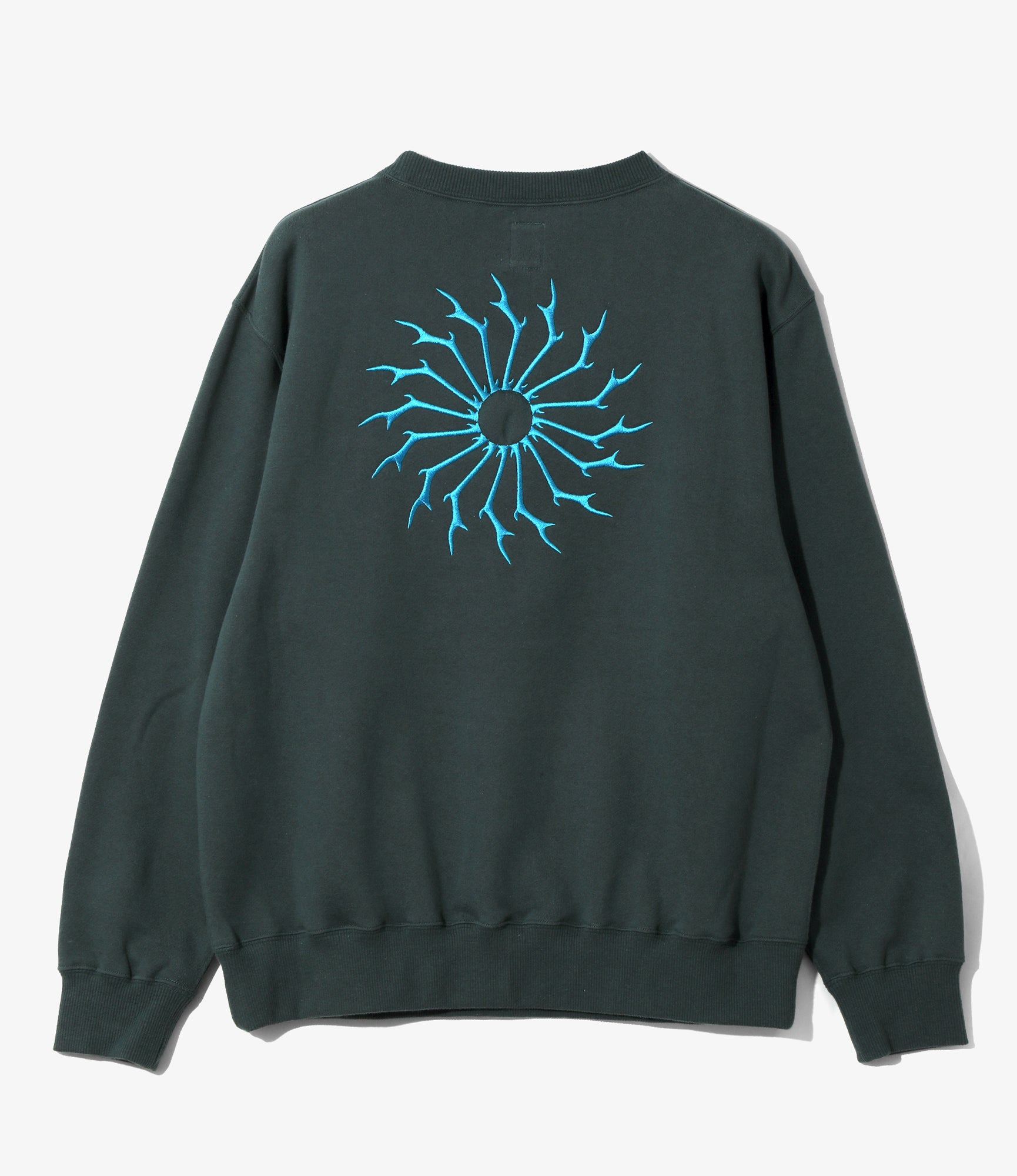 Women's Crew Neck Sweat Shirt - Green - Cotton French Terry