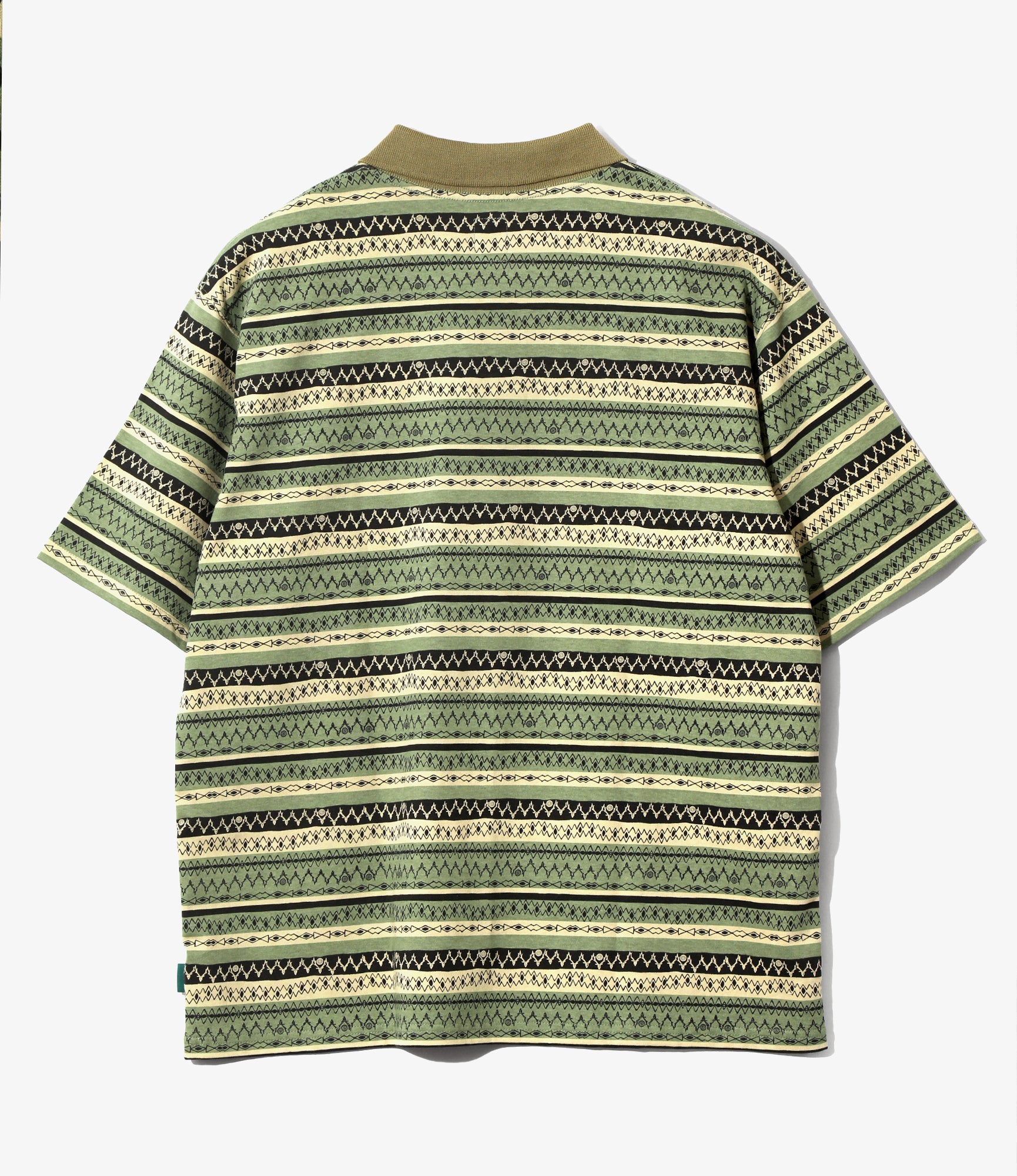 S/S Polo Shirt - Olive - Cotton Jersey / Stripe Printed