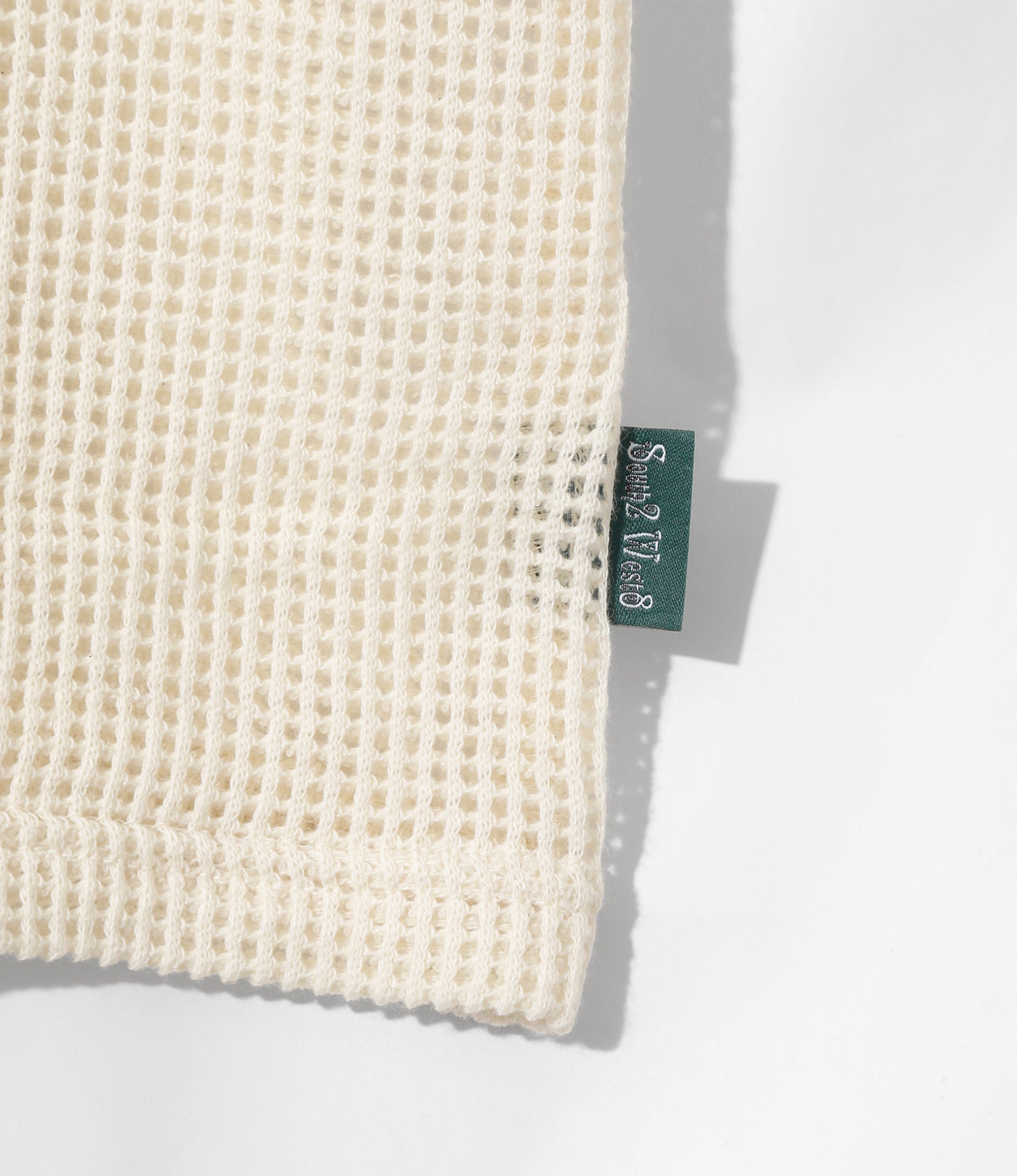Women's S/S Open Collar Shirt - White - Cotton Mesh