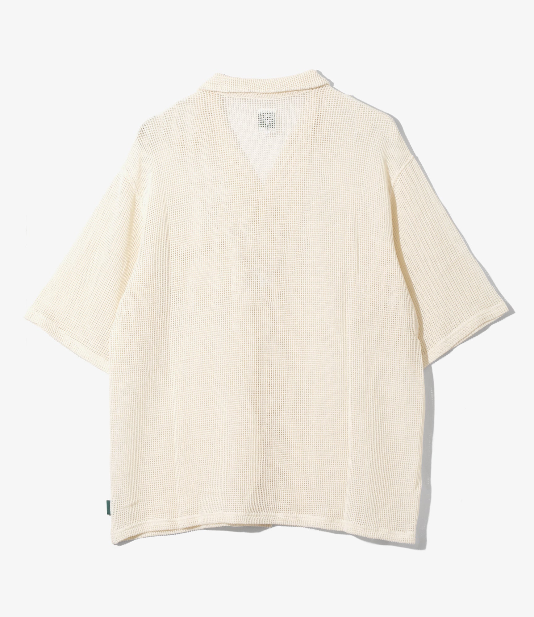 Women's S/S Open Collar Shirt - White - Cotton Mesh