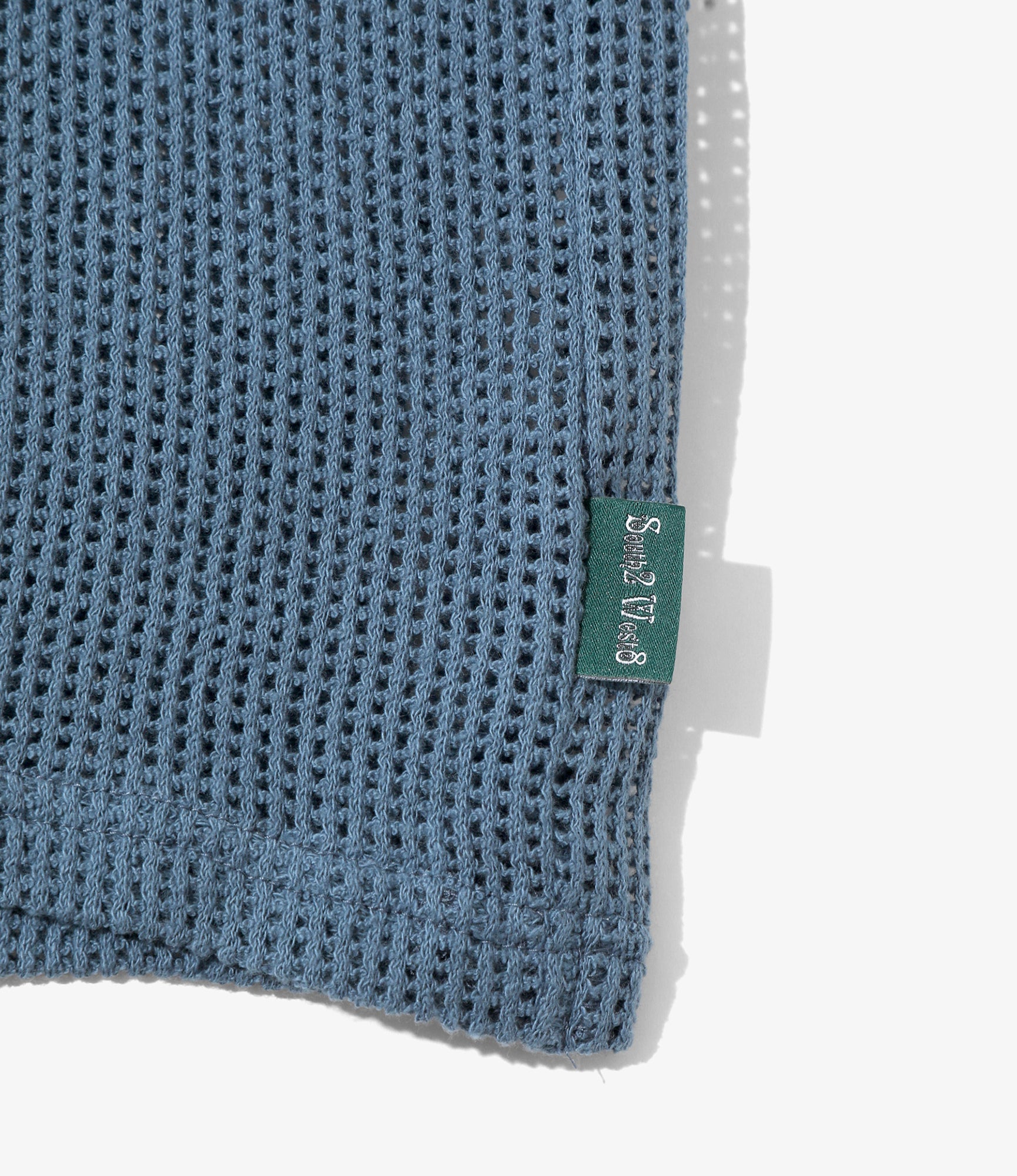 Women's S/S Open Collar Shirt - Blue - Cotton Mesh