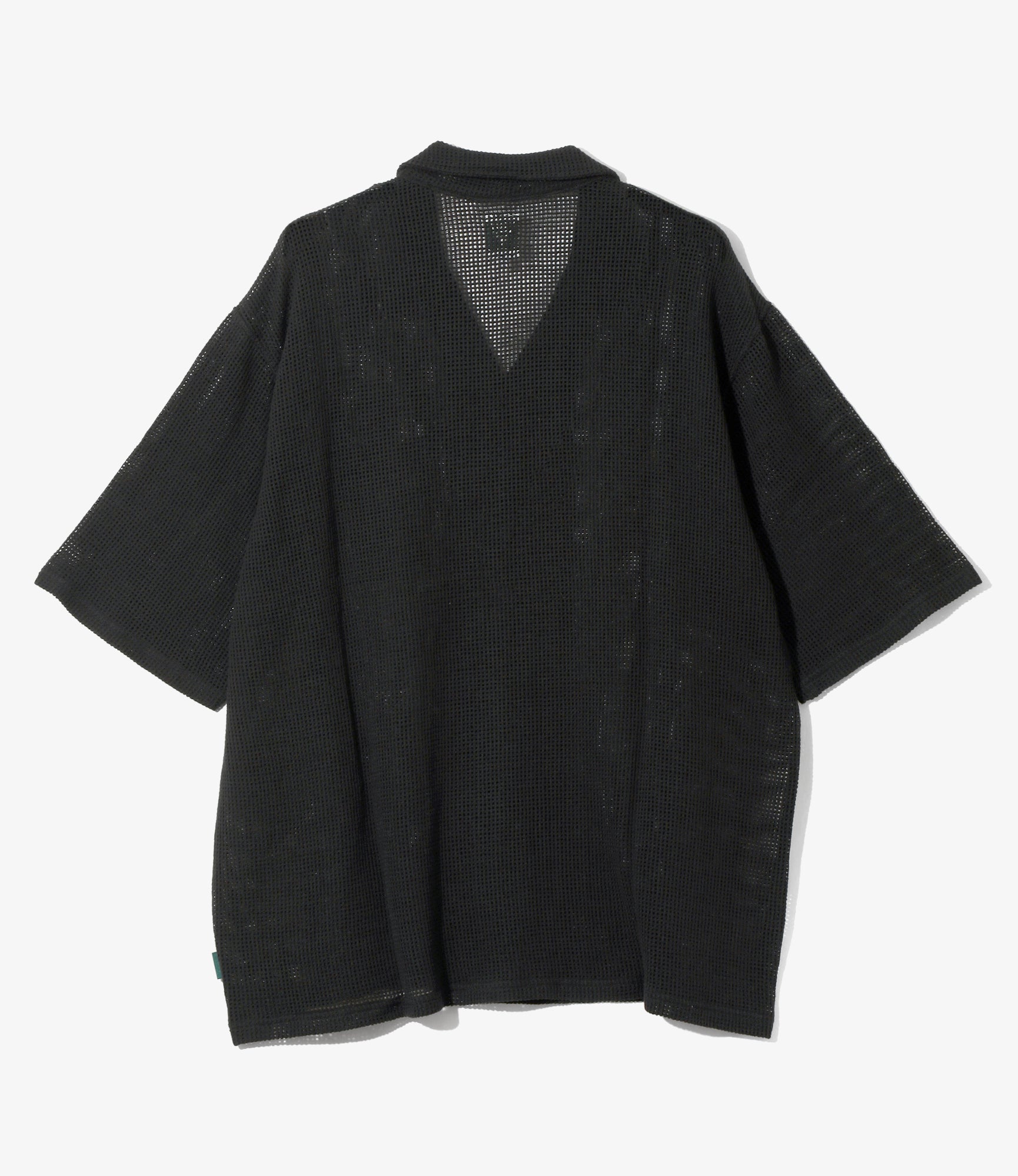 Women's S/S Open Collar Shirt - Black - Cotton Mesh