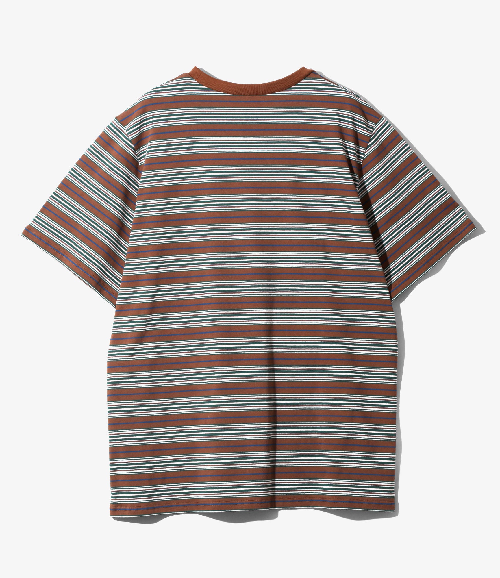 Women's S/S Round Pocket Tee - Brown - Cotton Multi Wide Stripe Jersey