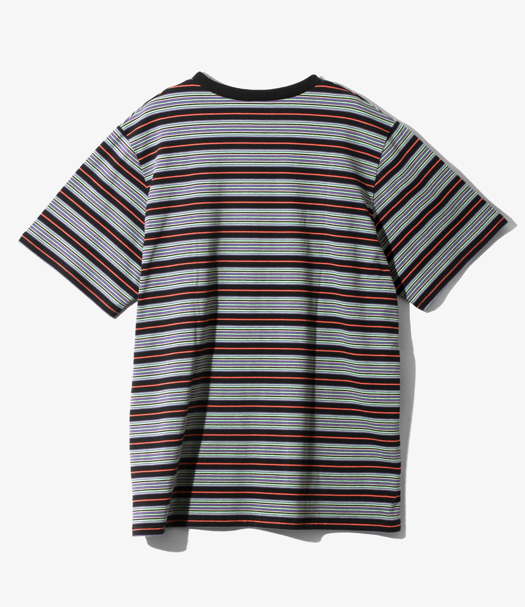 Women's S/S Round Pocket Tee - Black - Cotton Multi Wide Stripe Jersey