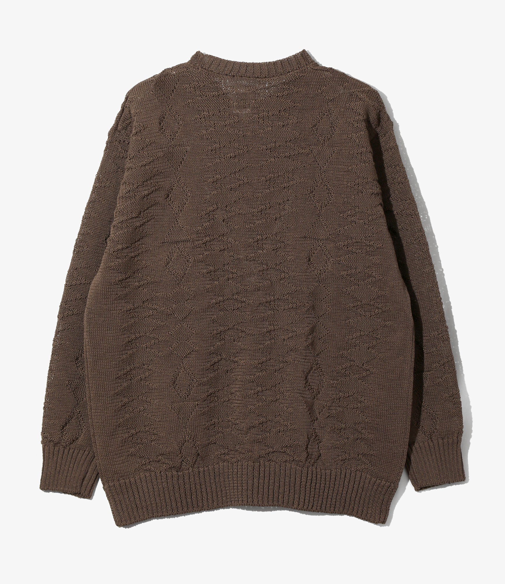 Crew Neck Sweater - Brown - Native Pattern