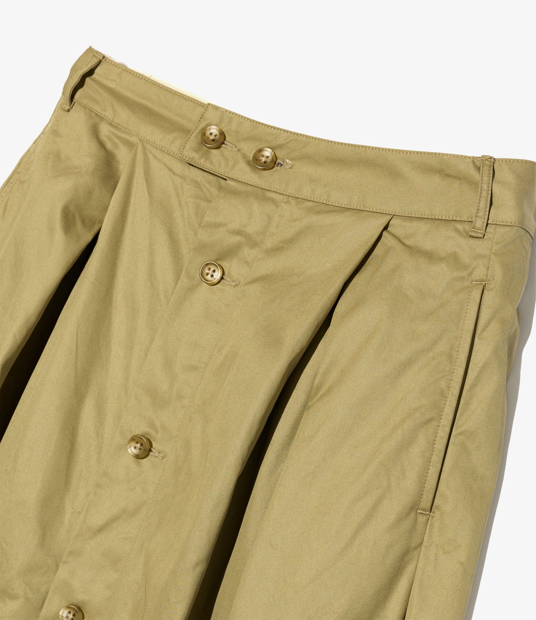 Women's Tuck Skirt - Khaki Cotton French Twill