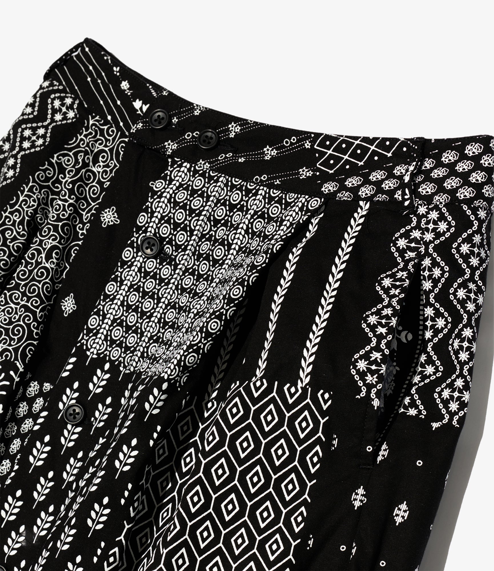 Women's Tuck Skirt - Black/White Cotton Patchwork Print
