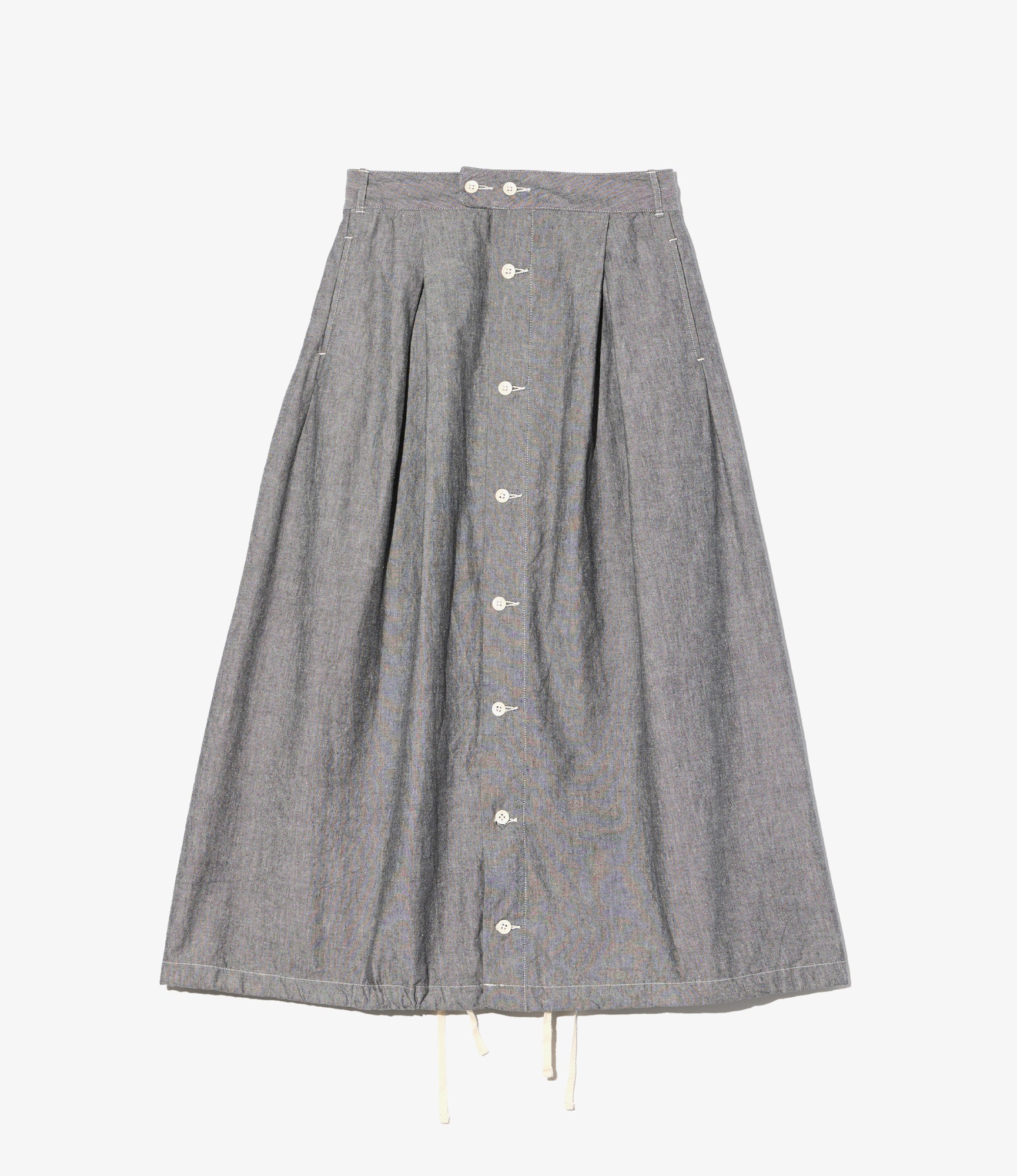 Women's Tuck Skirt - Grey Cotton Chambray