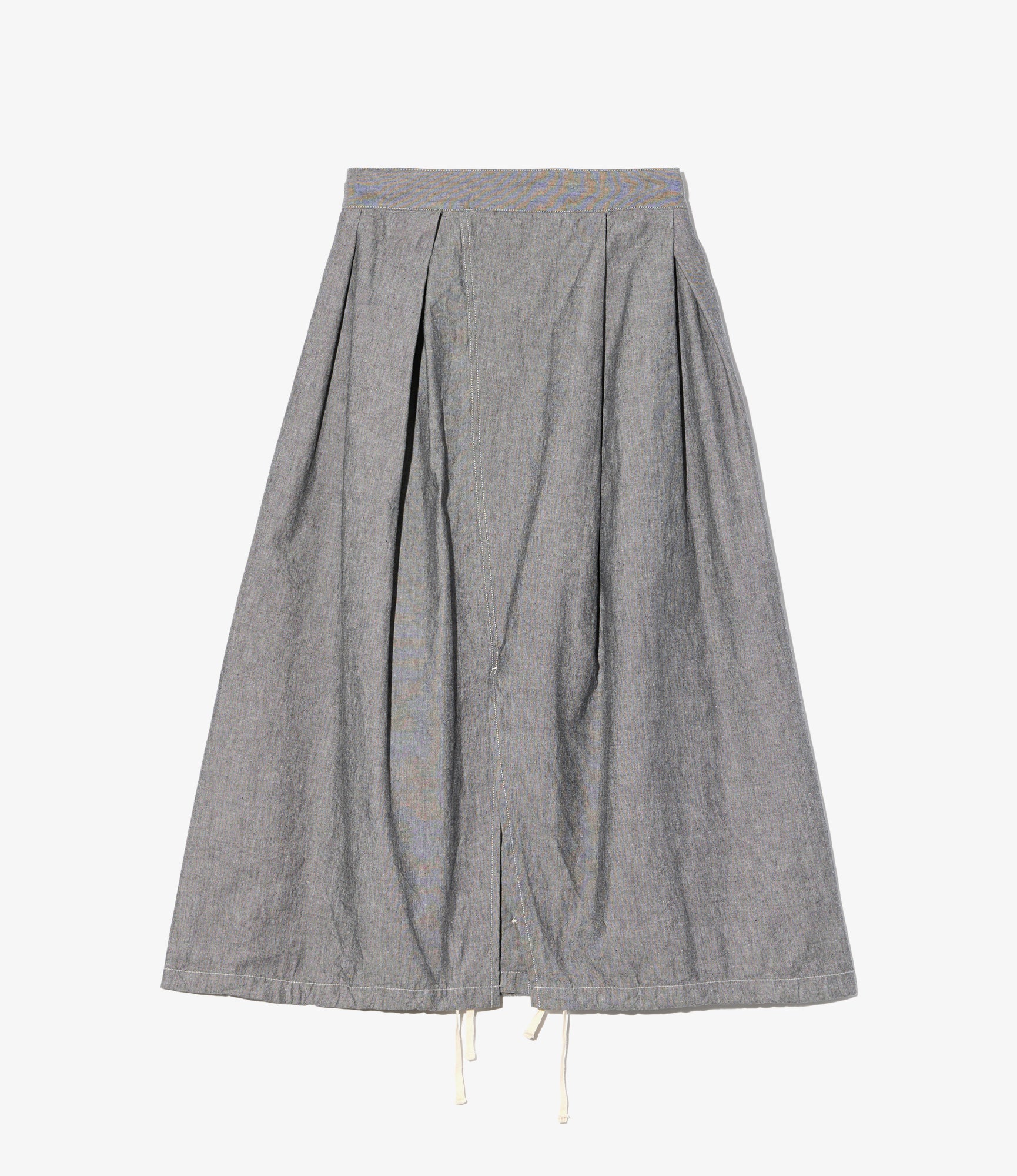Women's Tuck Skirt - Grey Cotton Chambray