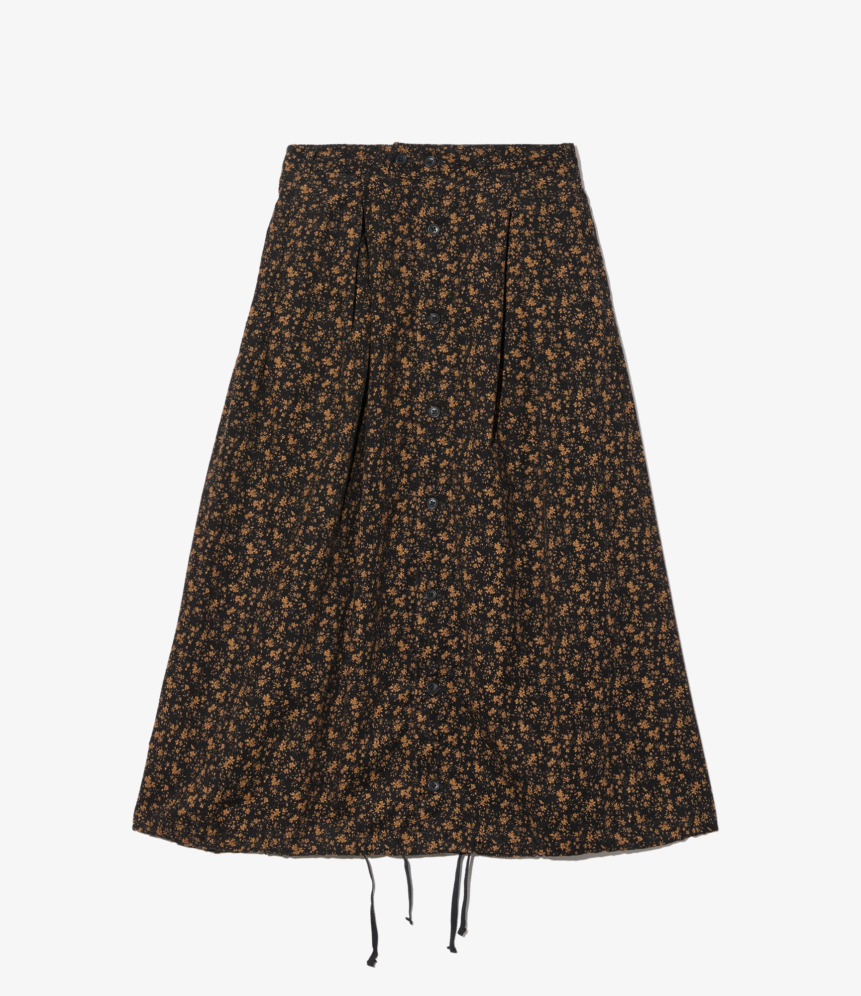 Women's Tuck Skirt - Black 21W Corduroy Small Floral Print