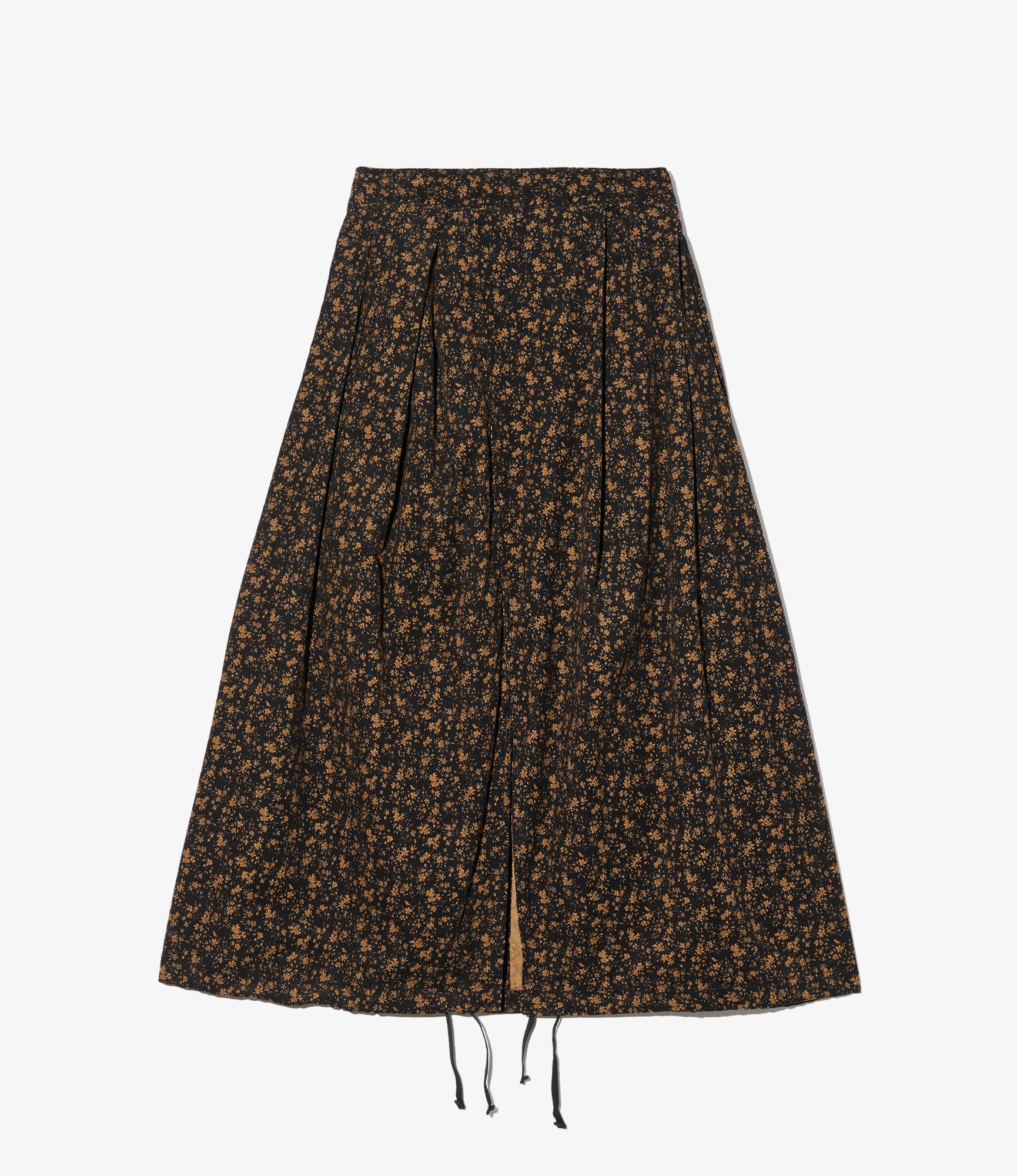 Women's Tuck Skirt - Black 21W Corduroy Small Floral Print